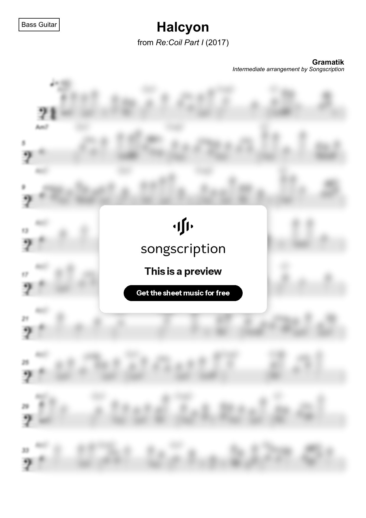 Intermediate Bass Guitar Sheet Music for "Halcyon" by Gramatik