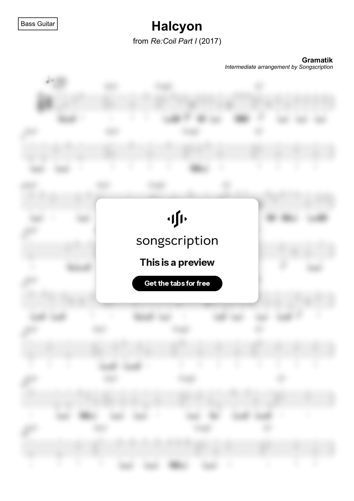 Intermediate Bass Guitar Tabs for "Halcyon" by Gramatik