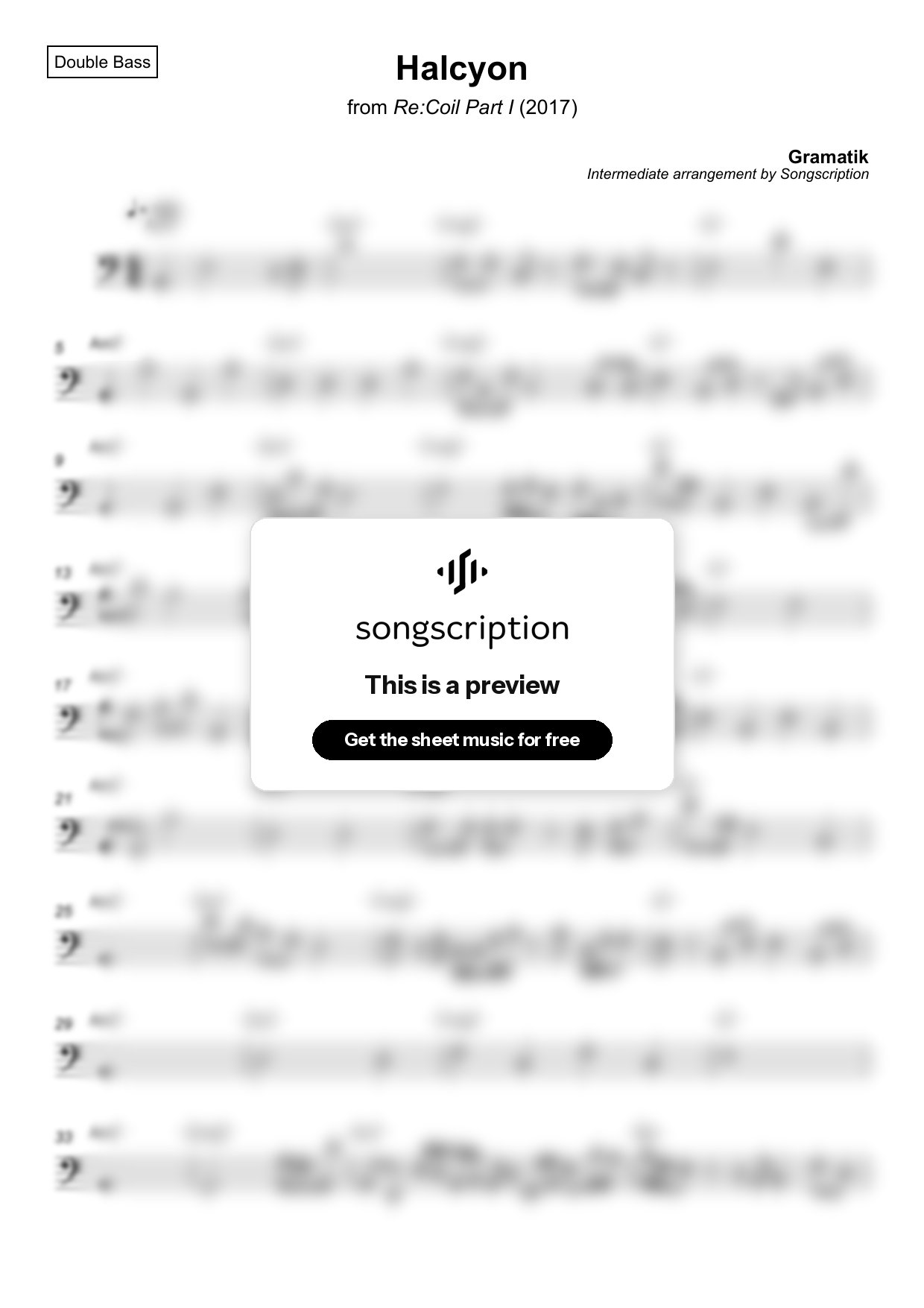 Intermediate Double Bass Sheet Music for "Halcyon" by Gramatik