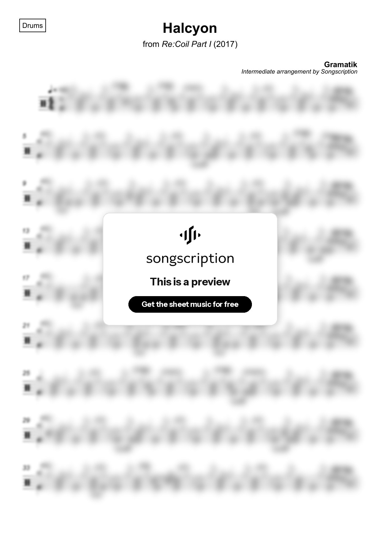 Intermediate Drums Sheet Music for "Halcyon" by Gramatik