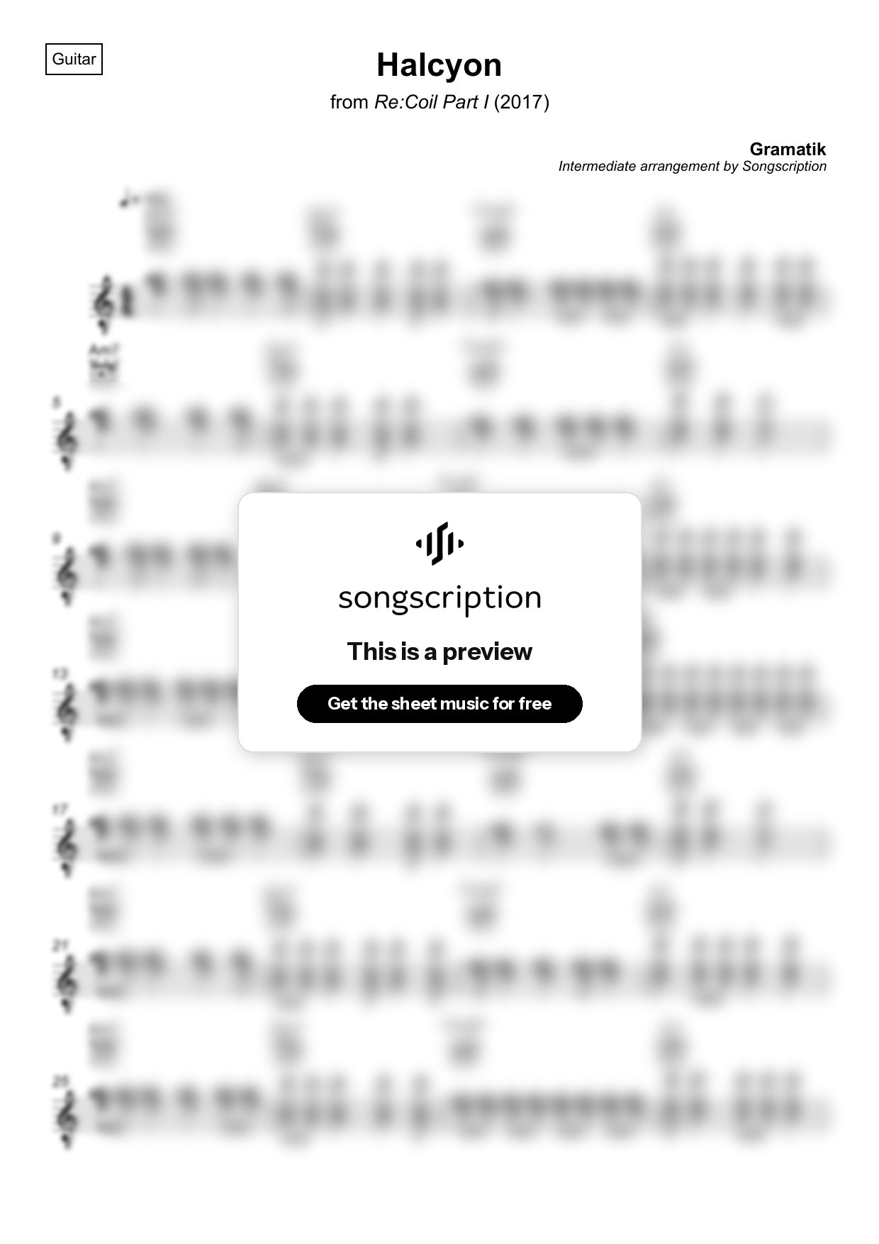 Intermediate Acoustic Guitar Sheet Music for "Halcyon" by Gramatik