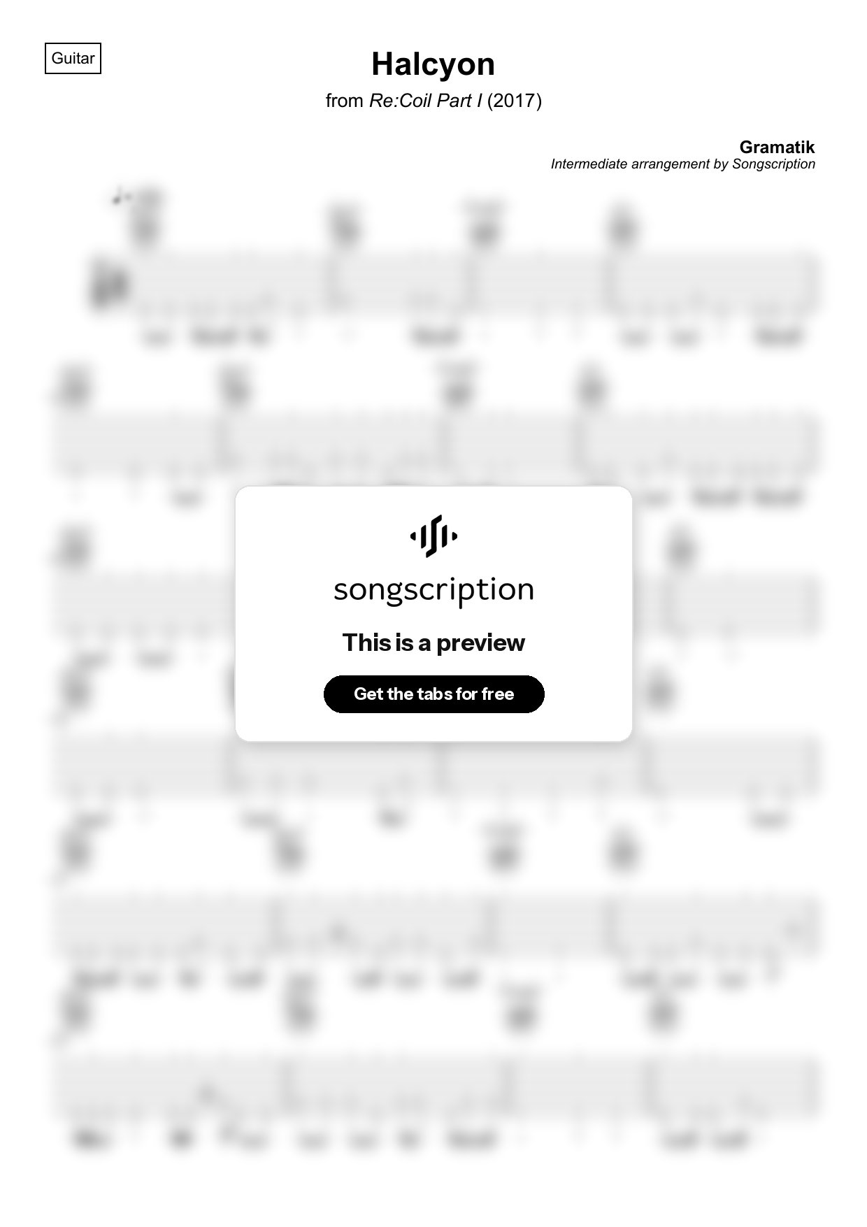 Intermediate Acoustic Guitar Tabs for "Halcyon" by Gramatik