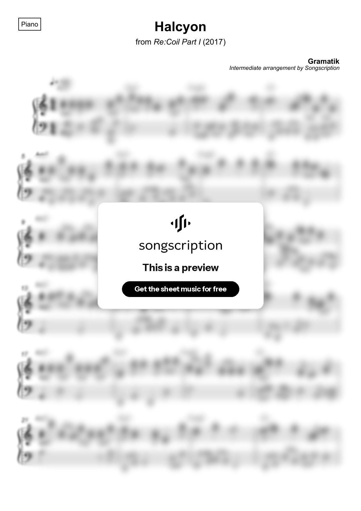 Intermediate Piano Sheet Music for "Halcyon" by Gramatik
