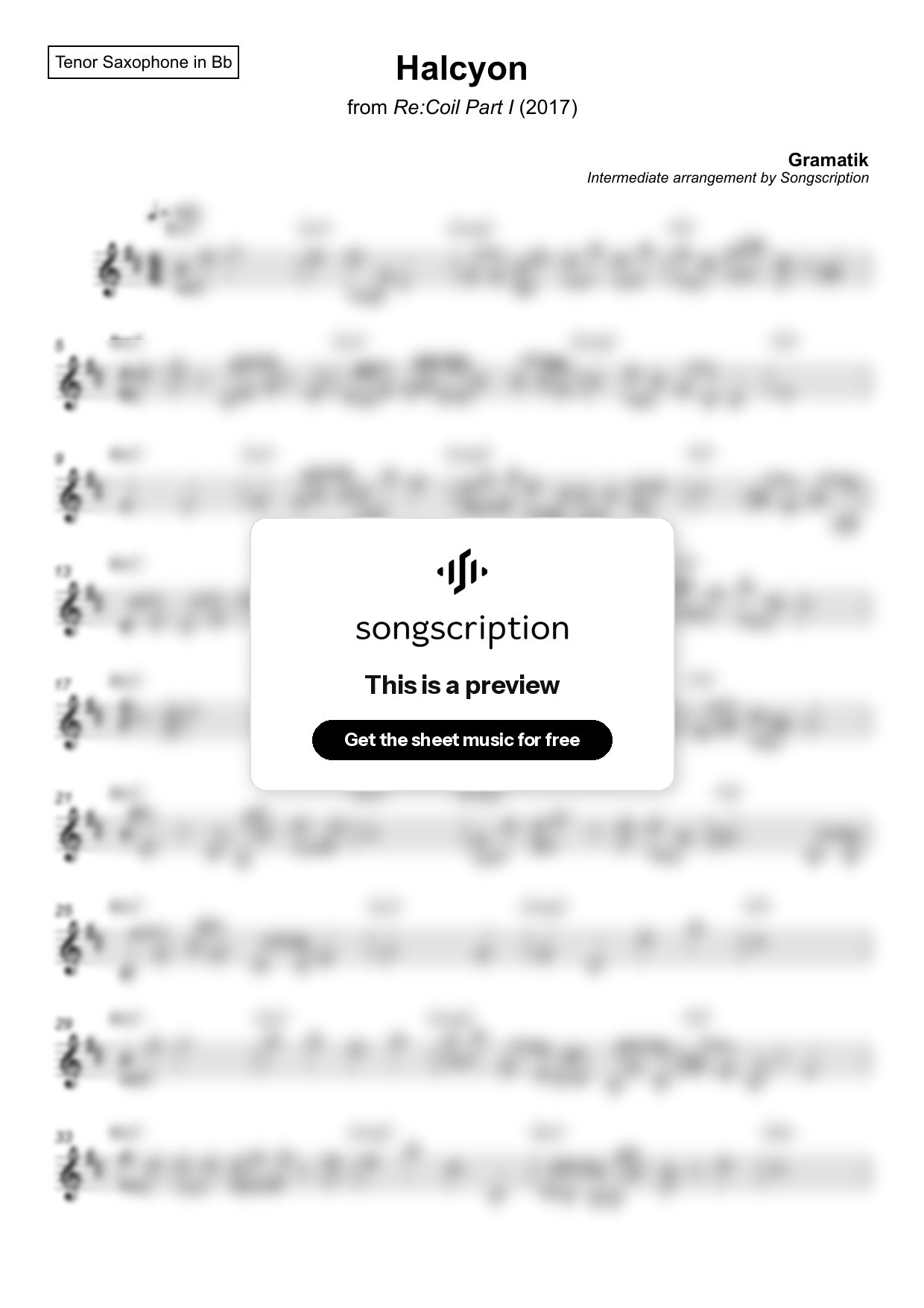 Intermediate Tenor Sax Sheet Music for "Halcyon" by Gramatik