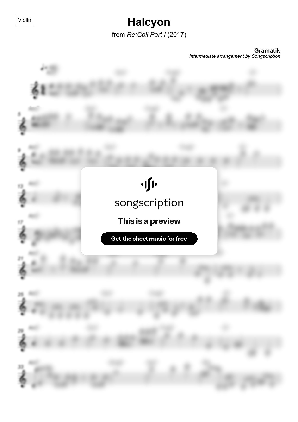 Intermediate Violin Sheet Music for "Halcyon" by Gramatik