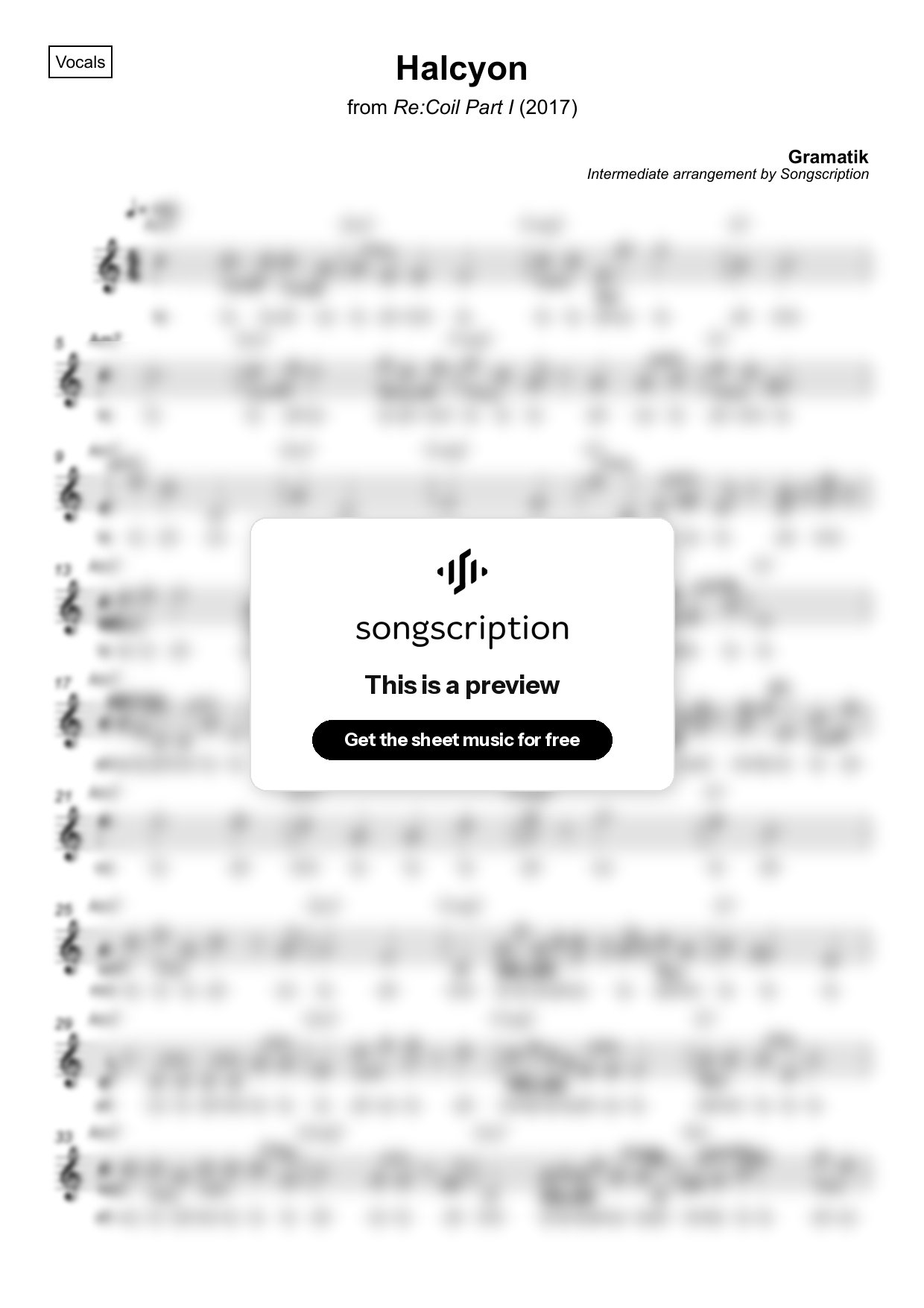 Intermediate Vocals Sheet Music for "Halcyon" by Gramatik