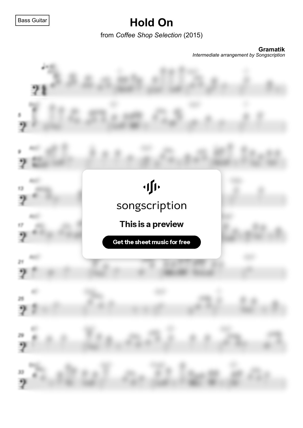 Intermediate Bass Guitar Sheet Music for "Hold On" by Gramatik