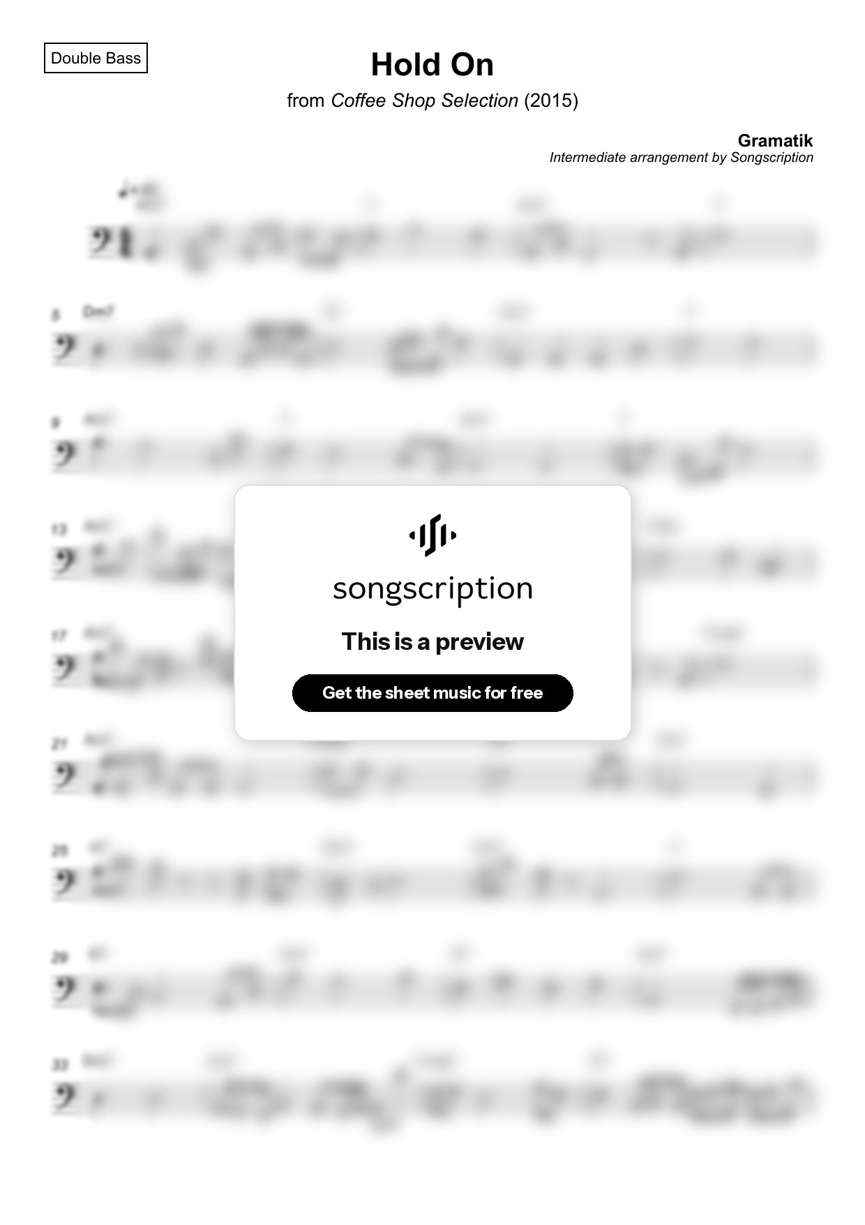 Intermediate Double Bass Sheet Music for "Hold On" by Gramatik