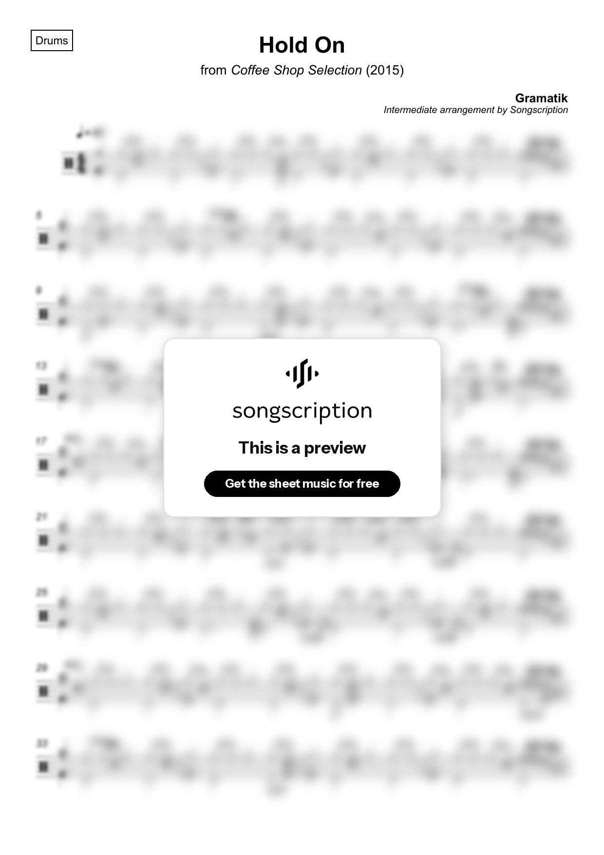 Intermediate Drums Sheet Music for "Hold On" by Gramatik