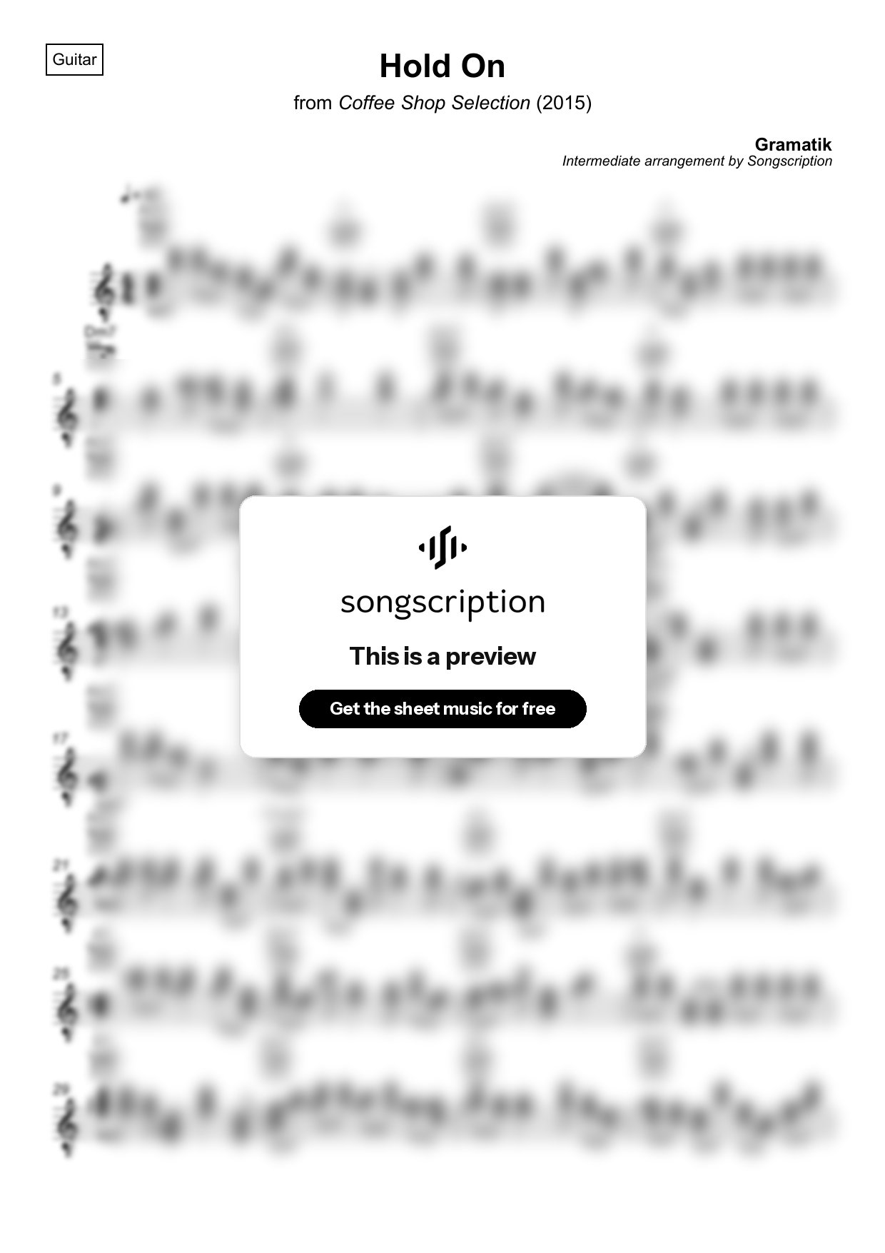 Intermediate Acoustic Guitar Sheet Music for "Hold On" by Gramatik