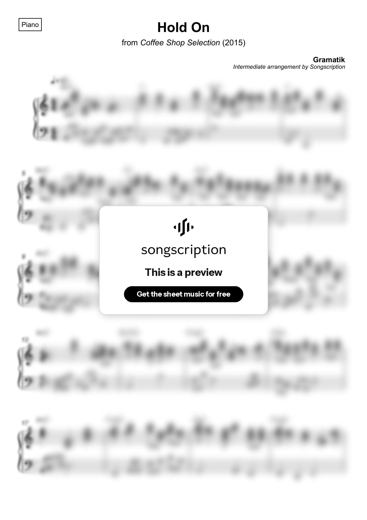 Intermediate Piano Sheet Music for "Hold On" by Gramatik