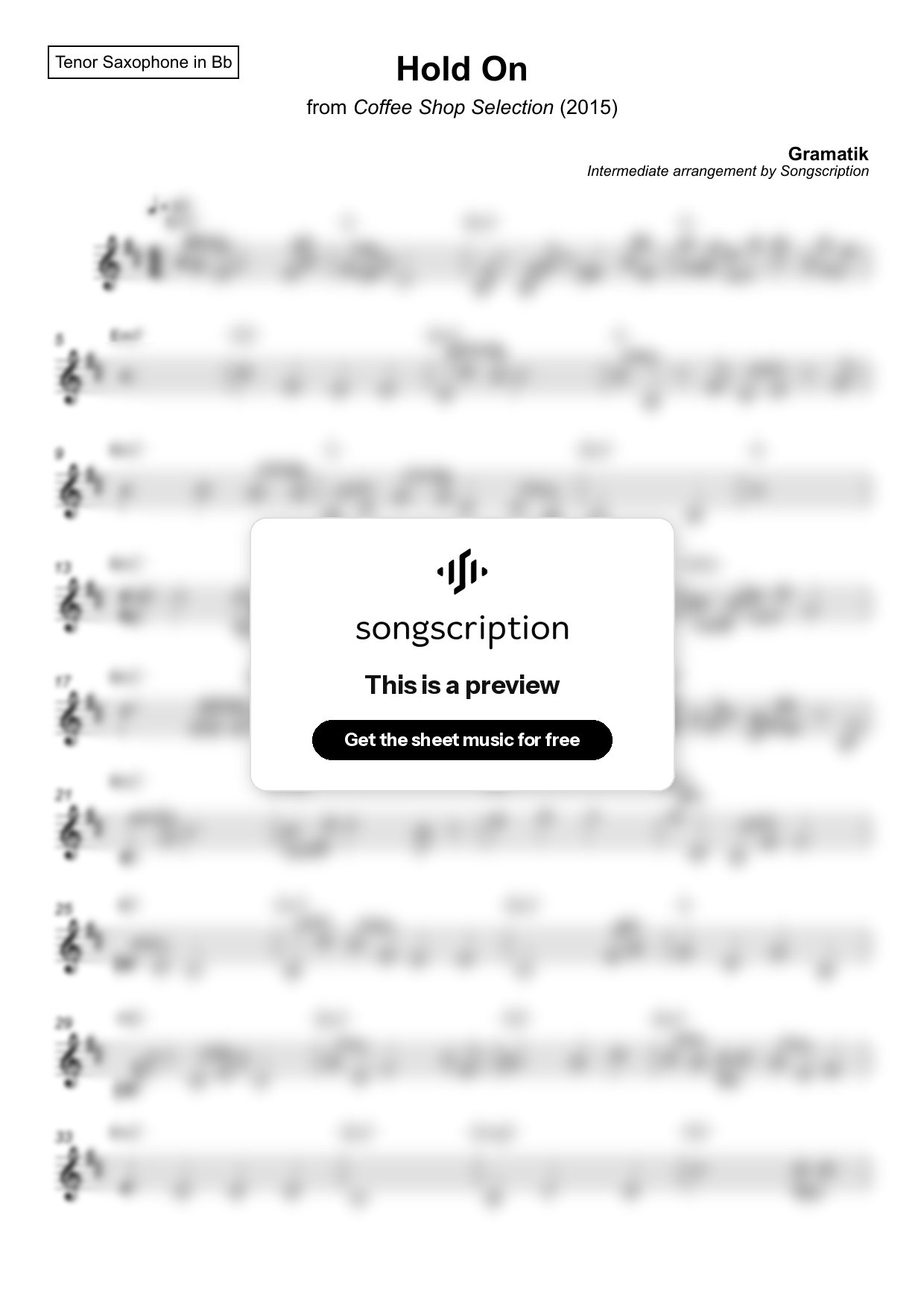 Intermediate Tenor Sax Sheet Music for "Hold On" by Gramatik