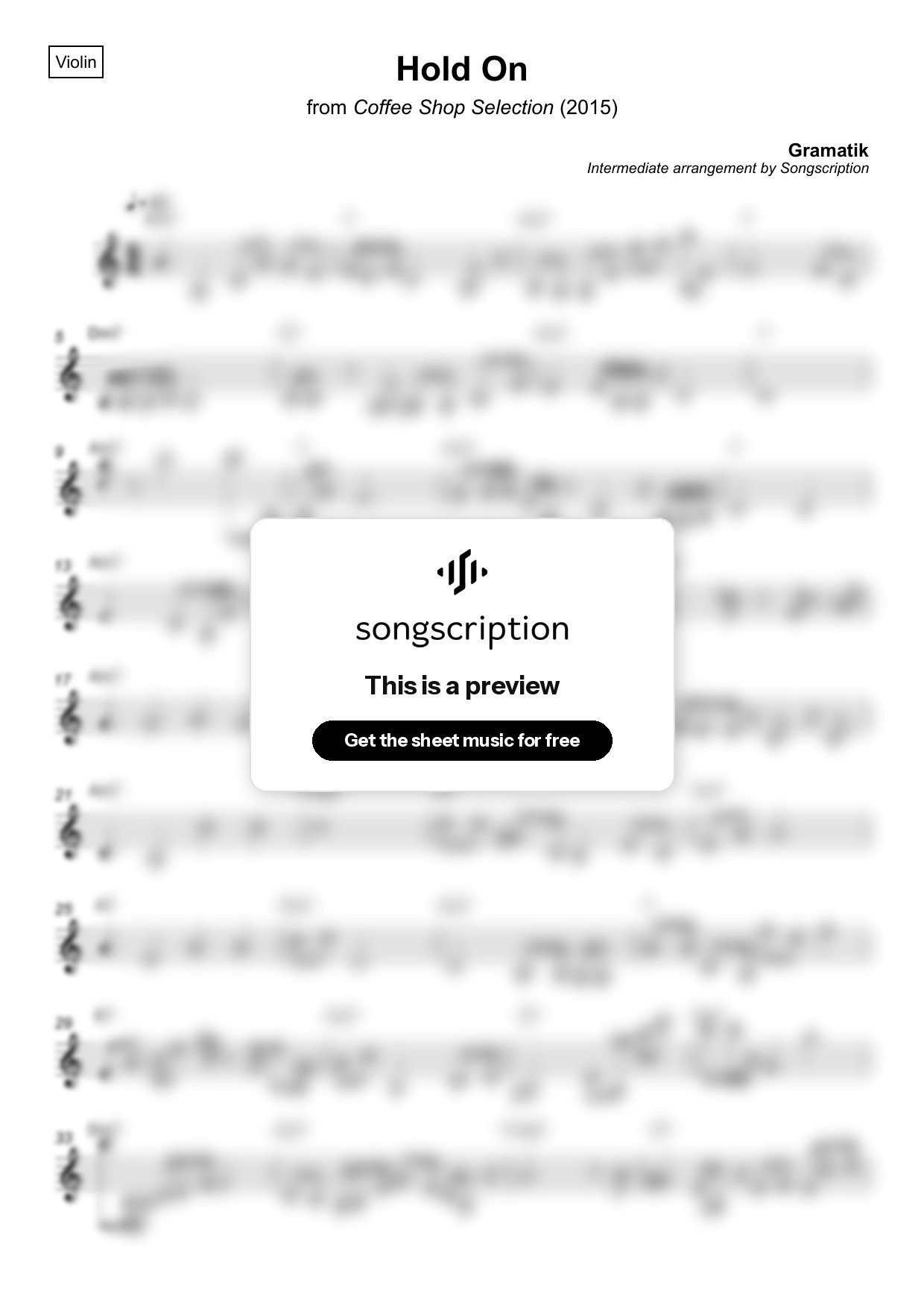 Intermediate Violin Sheet Music for "Hold On" by Gramatik