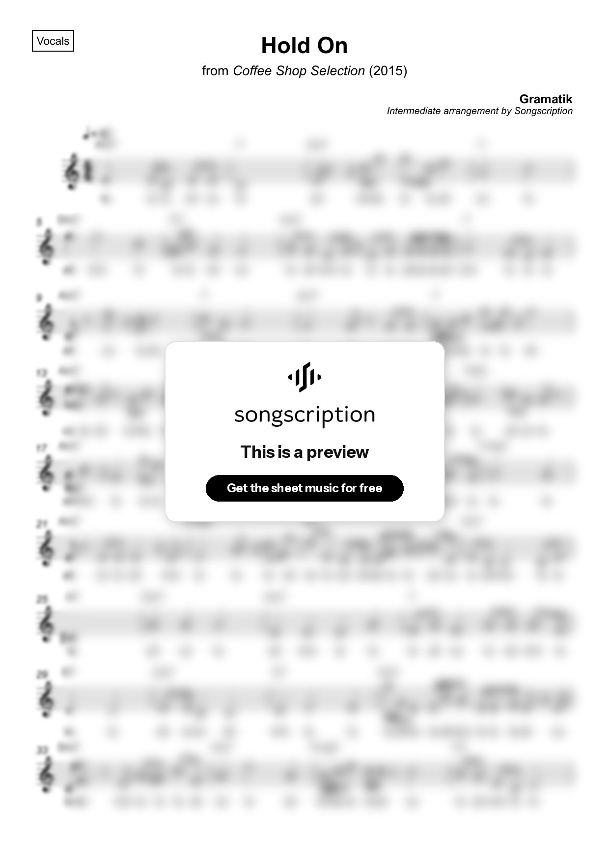 Intermediate Vocals Sheet Music for "Hold On" by Gramatik