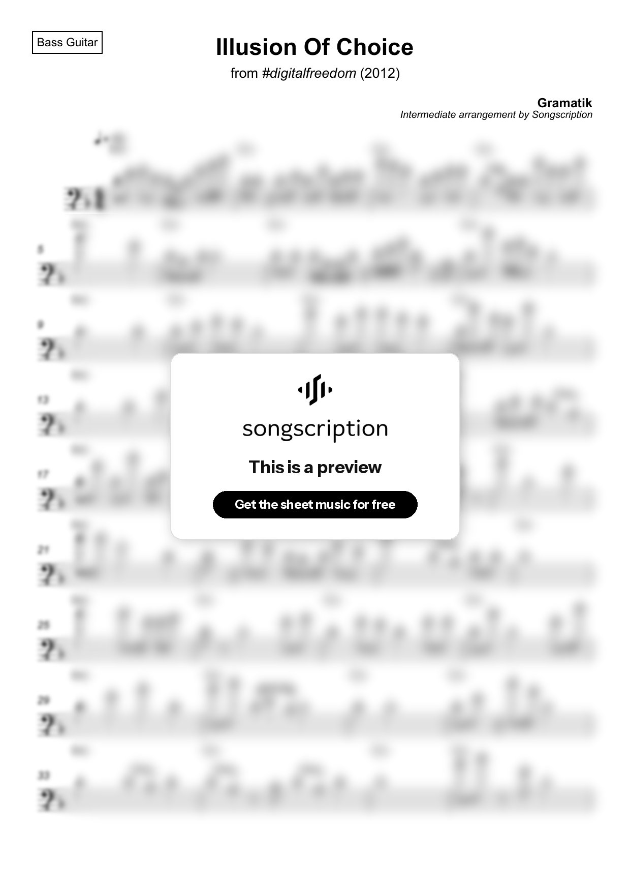Intermediate Bass Guitar Sheet Music for "Illusion Of Choice" by Gramatik