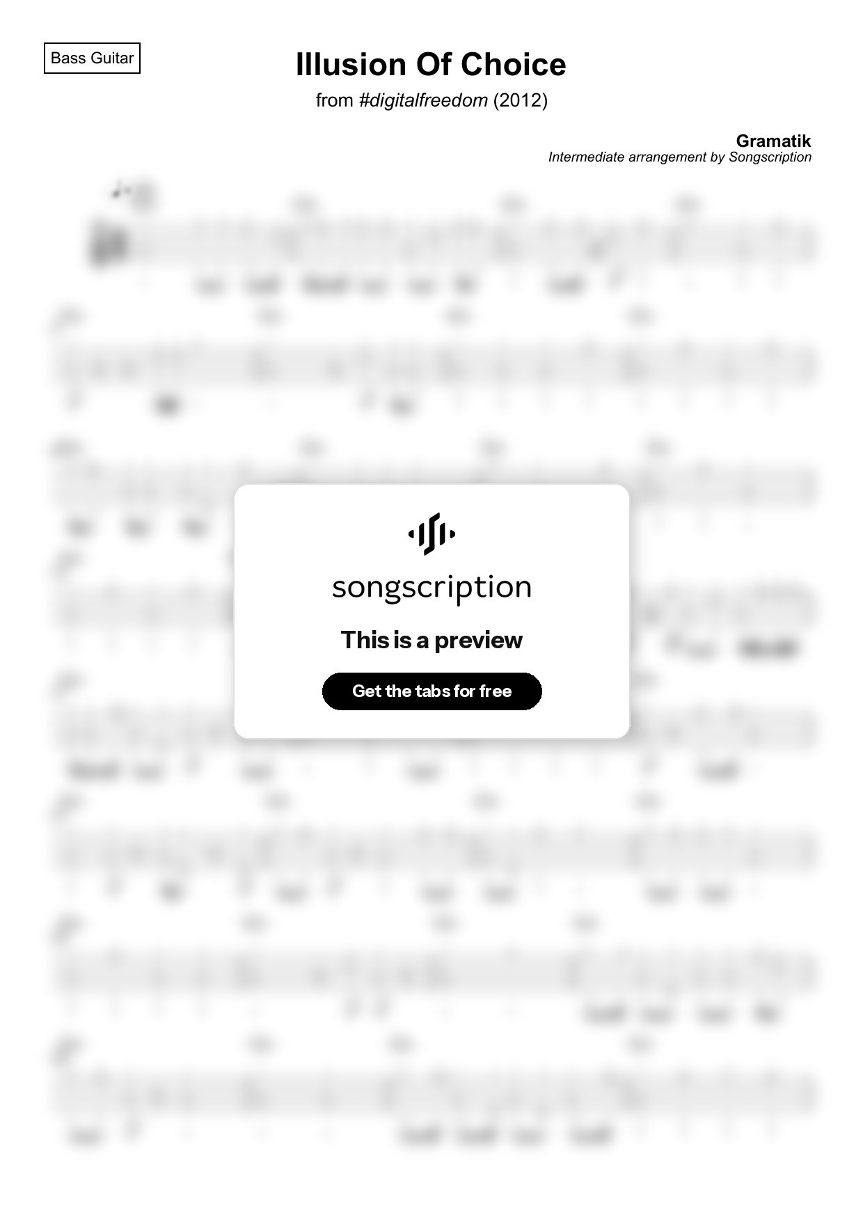 Intermediate Bass Guitar Tabs for "Illusion Of Choice" by Gramatik