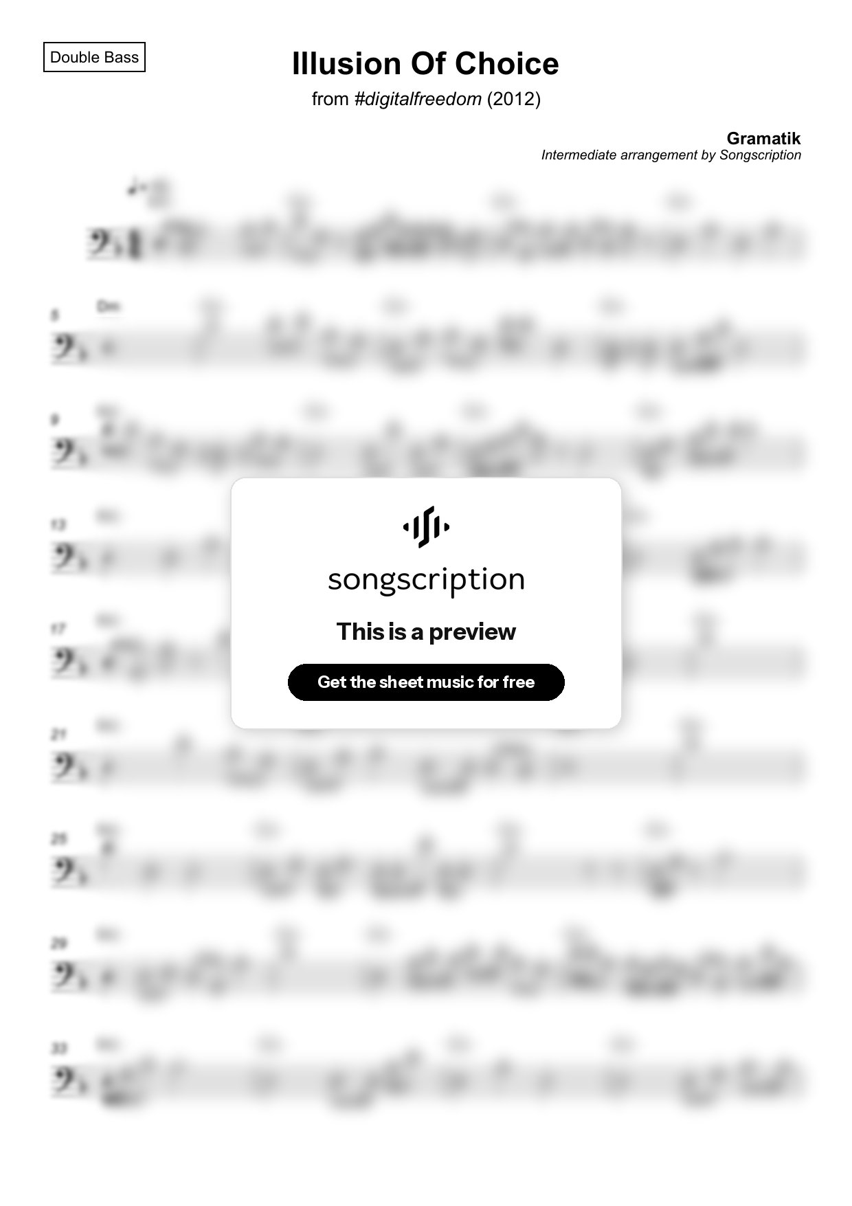 Intermediate Double Bass Sheet Music for "Illusion Of Choice" by Gramatik