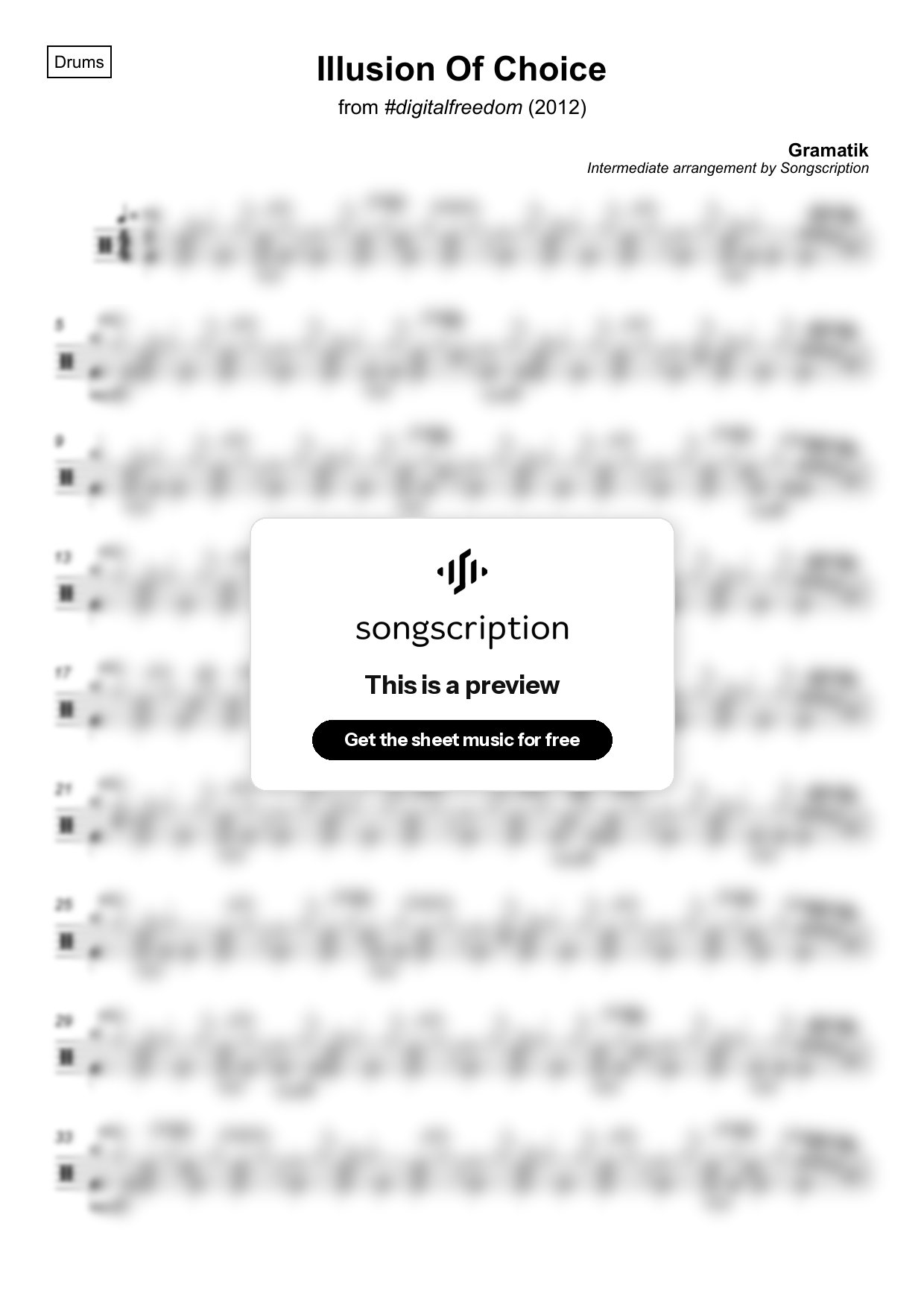 Intermediate Drums Sheet Music for "Illusion Of Choice" by Gramatik