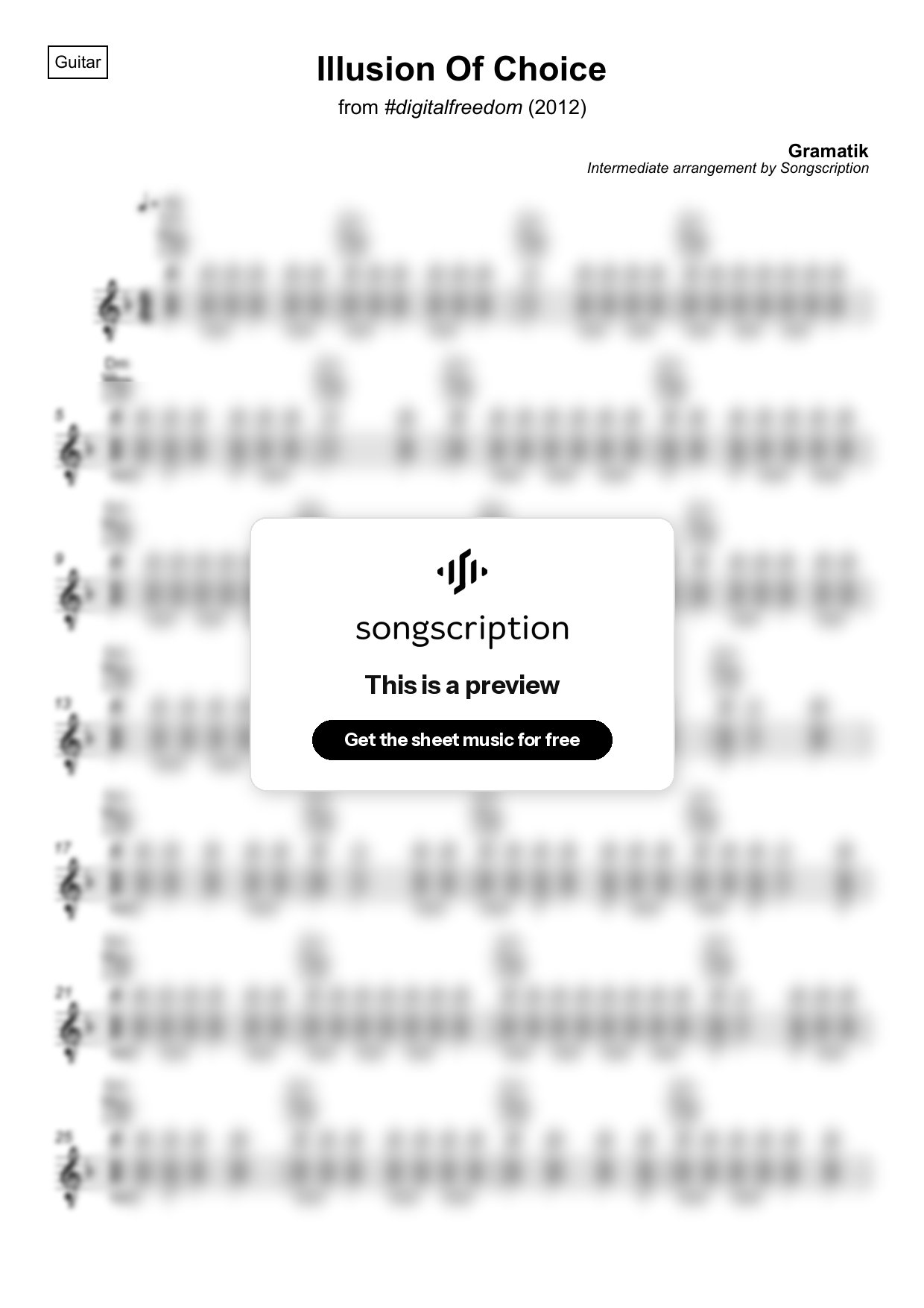 Intermediate Acoustic Guitar Sheet Music for "Illusion Of Choice" by Gramatik