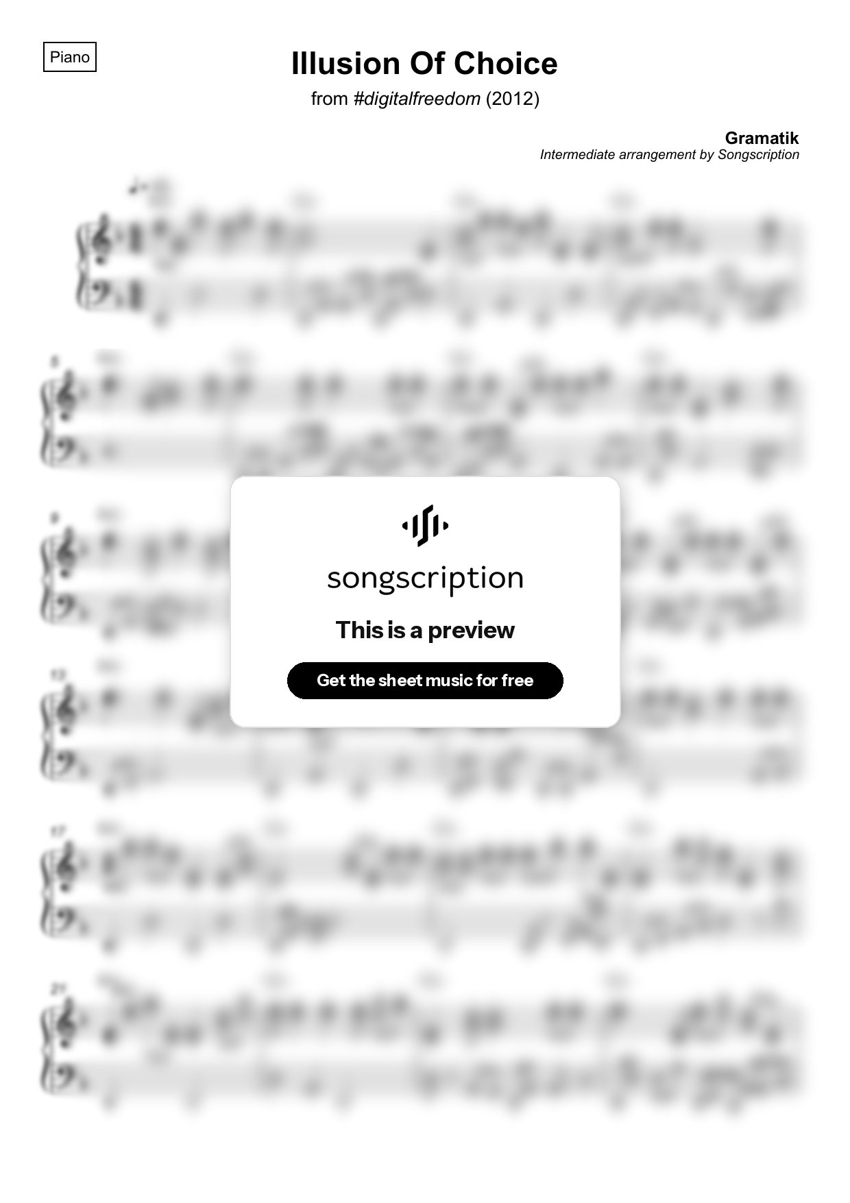Intermediate Piano Sheet Music for "Illusion Of Choice" by Gramatik