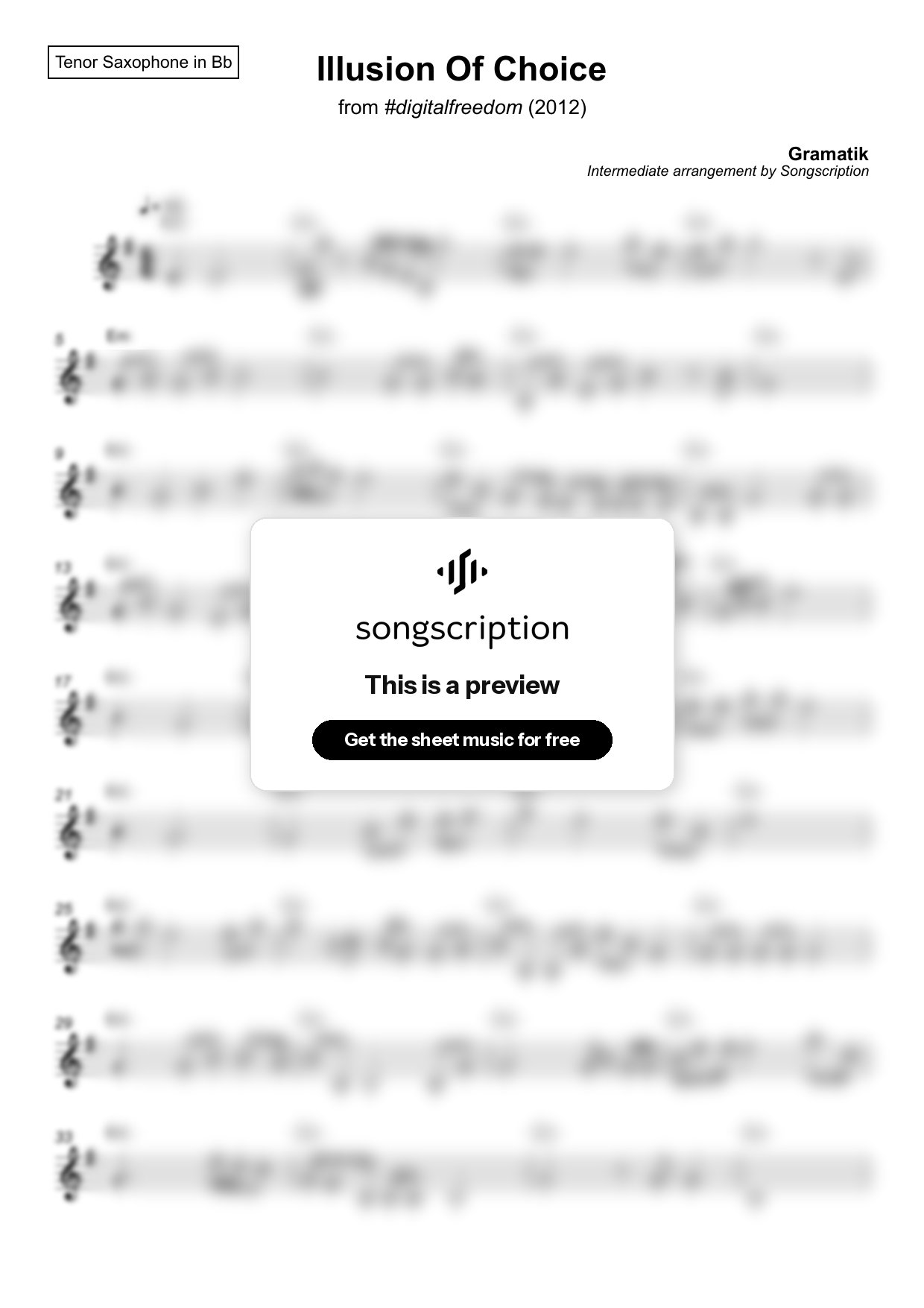 Intermediate Tenor Sax Sheet Music for "Illusion Of Choice" by Gramatik
