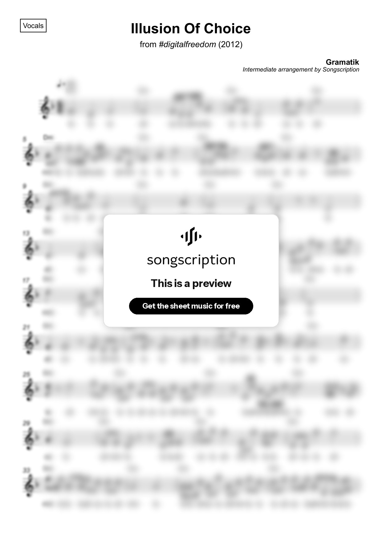 Intermediate Vocals Sheet Music for "Illusion Of Choice" by Gramatik