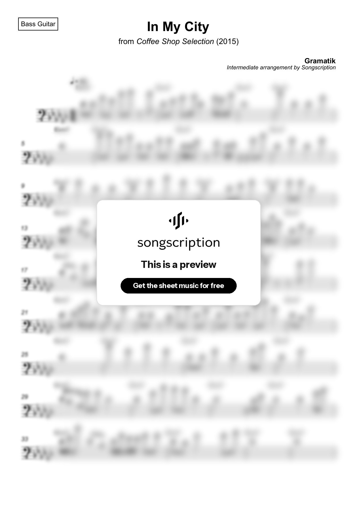 Intermediate Bass Guitar Sheet Music for "In My City" by Gramatik