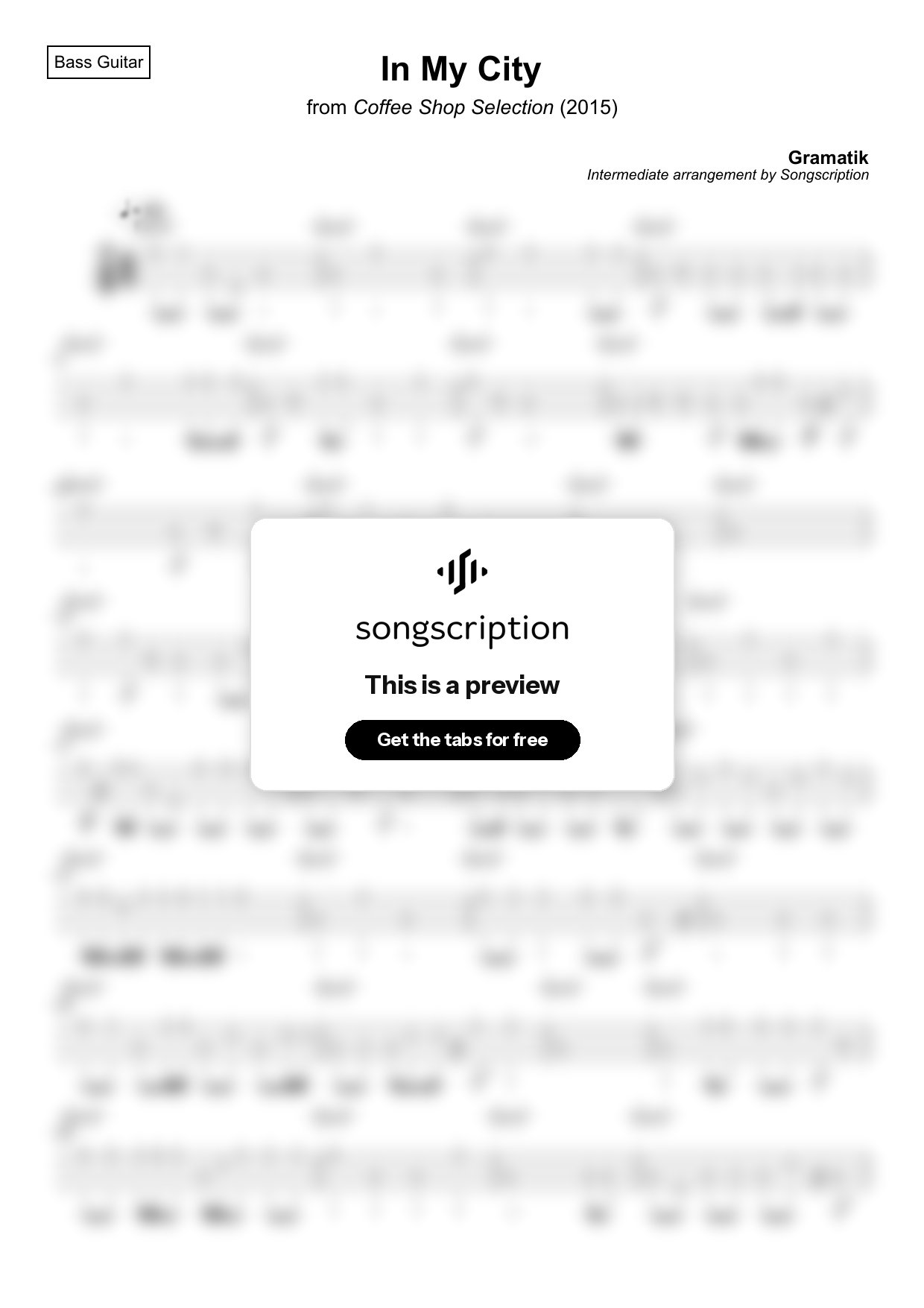 Intermediate Bass Guitar Tabs for "In My City" by Gramatik