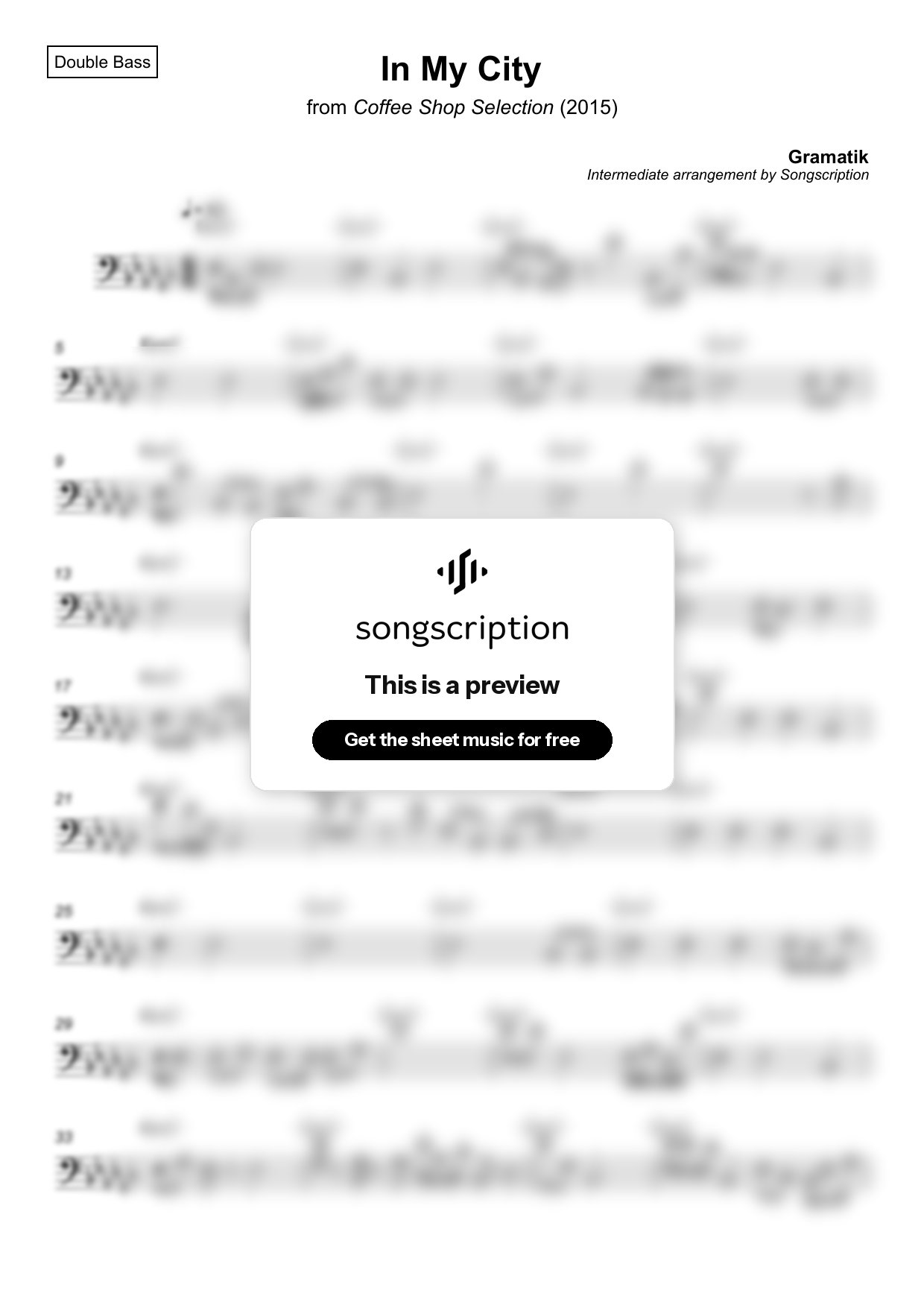 Intermediate Double Bass Sheet Music for "In My City" by Gramatik