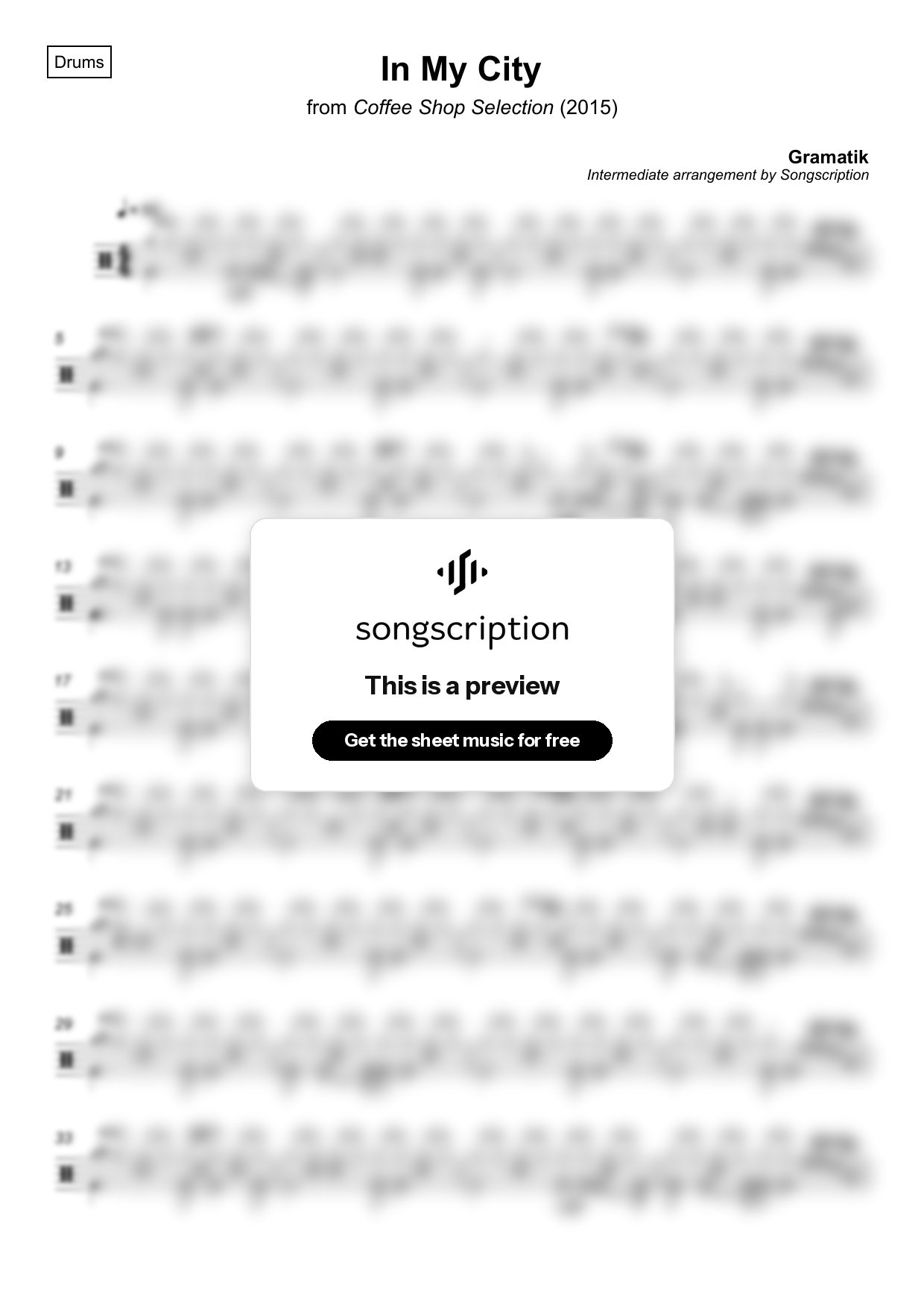 Intermediate Drums Sheet Music for "In My City" by Gramatik