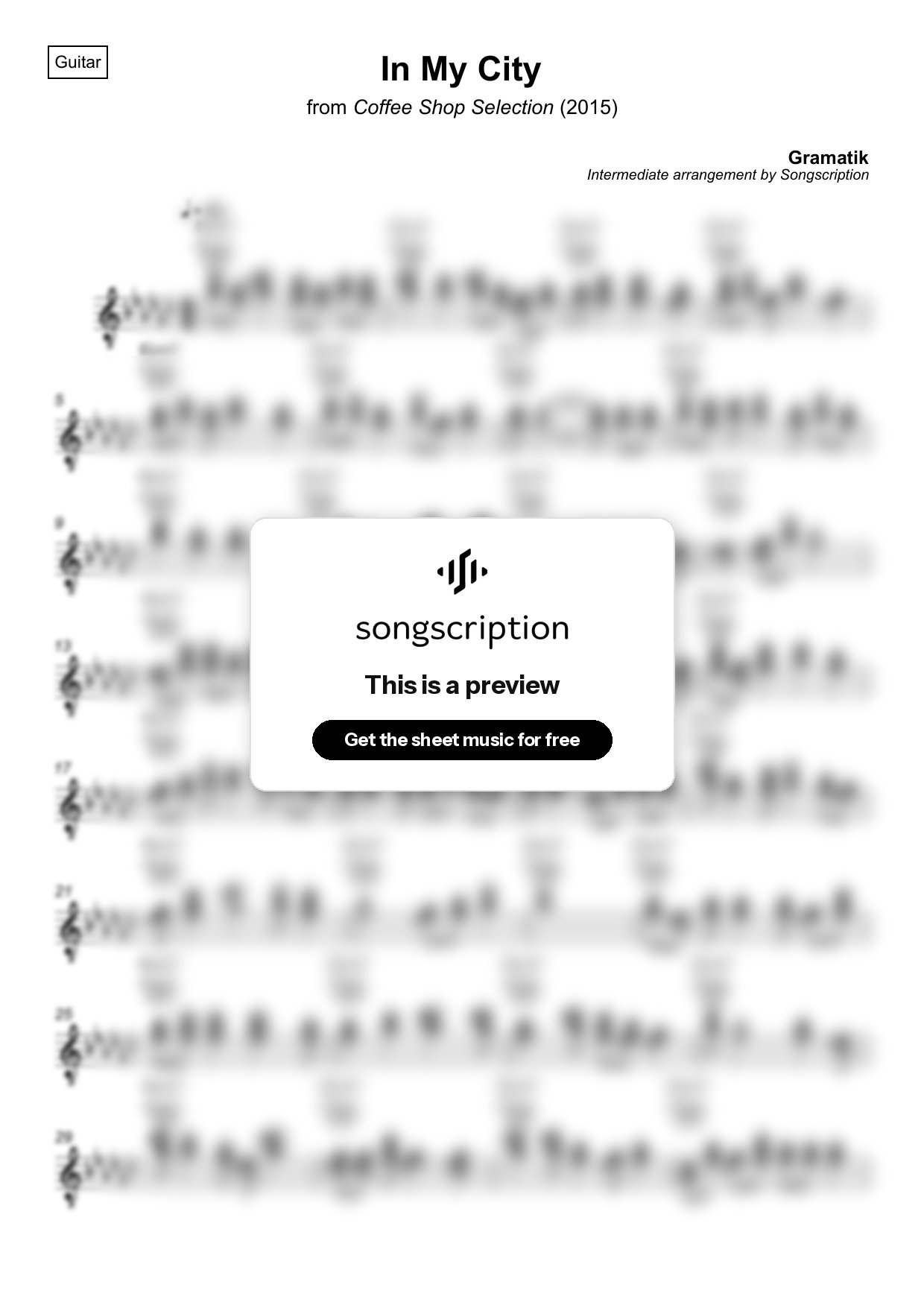 Intermediate Acoustic Guitar Sheet Music for "In My City" by Gramatik