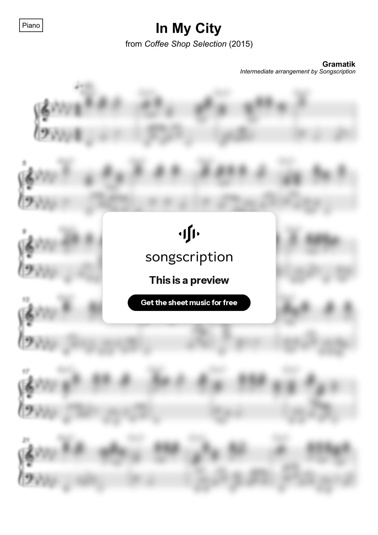 Intermediate Piano Sheet Music for "In My City" by Gramatik