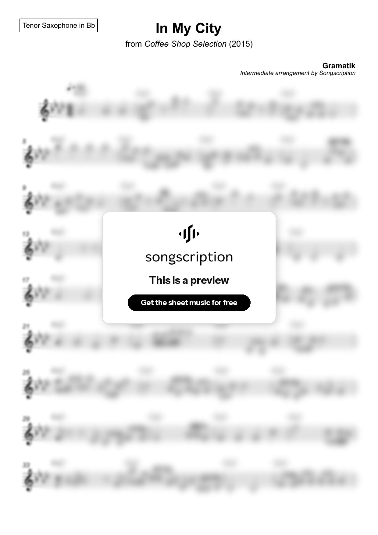 Intermediate Tenor Sax Sheet Music for "In My City" by Gramatik