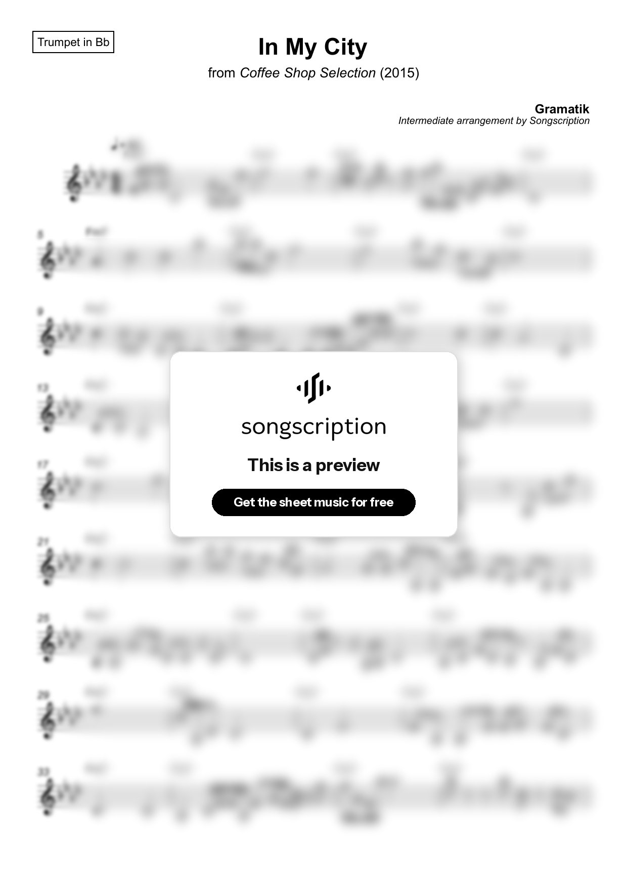 Intermediate Trumpet Sheet Music for "In My City" by Gramatik