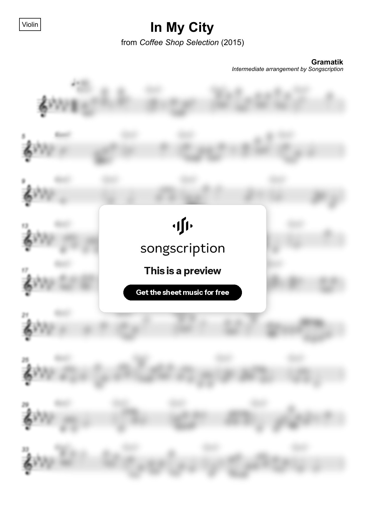 Intermediate Violin Sheet Music for "In My City" by Gramatik