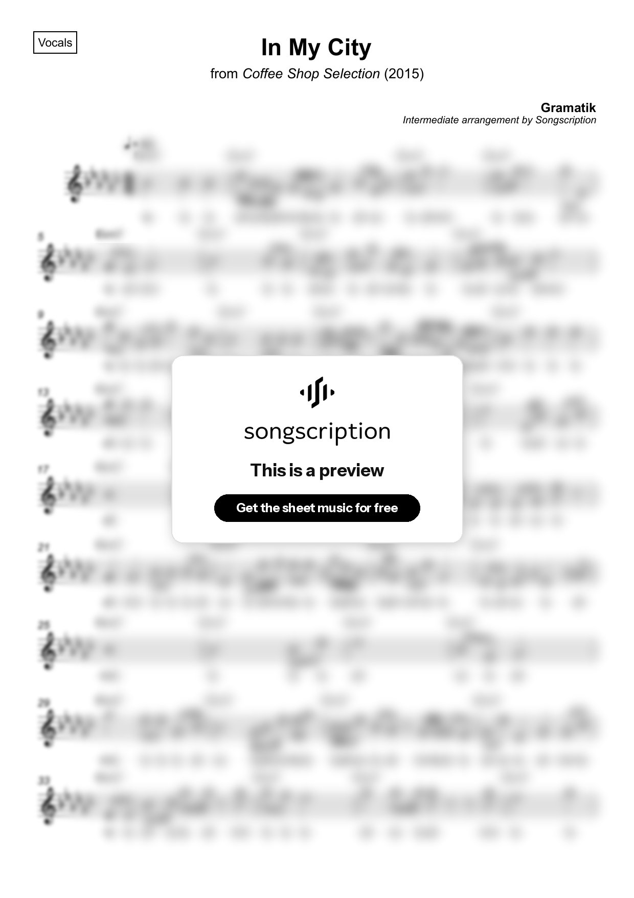 Intermediate Vocals Sheet Music for "In My City" by Gramatik