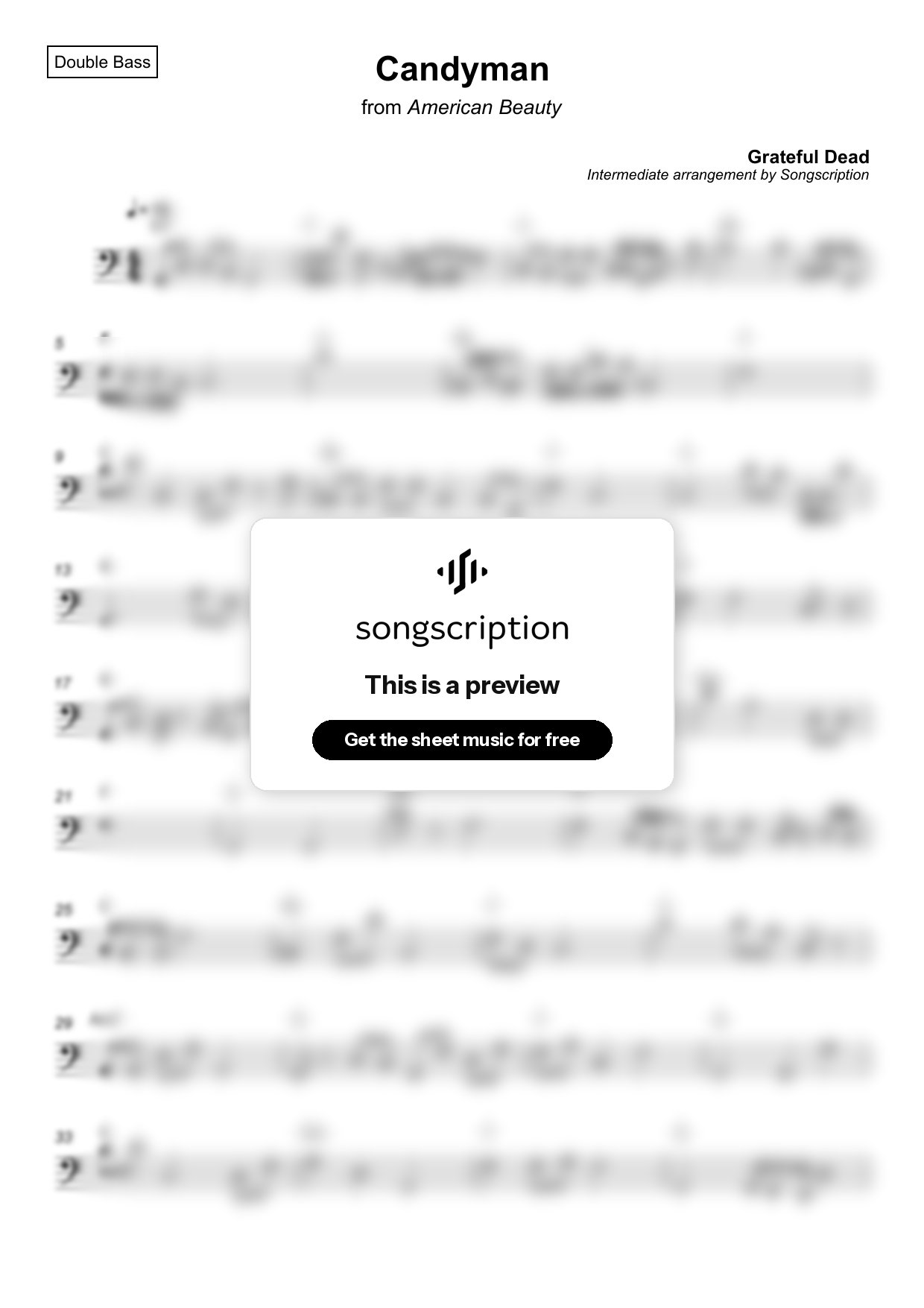 Intermediate Double Bass Sheet Music for "Candyman" by Grateful Dead