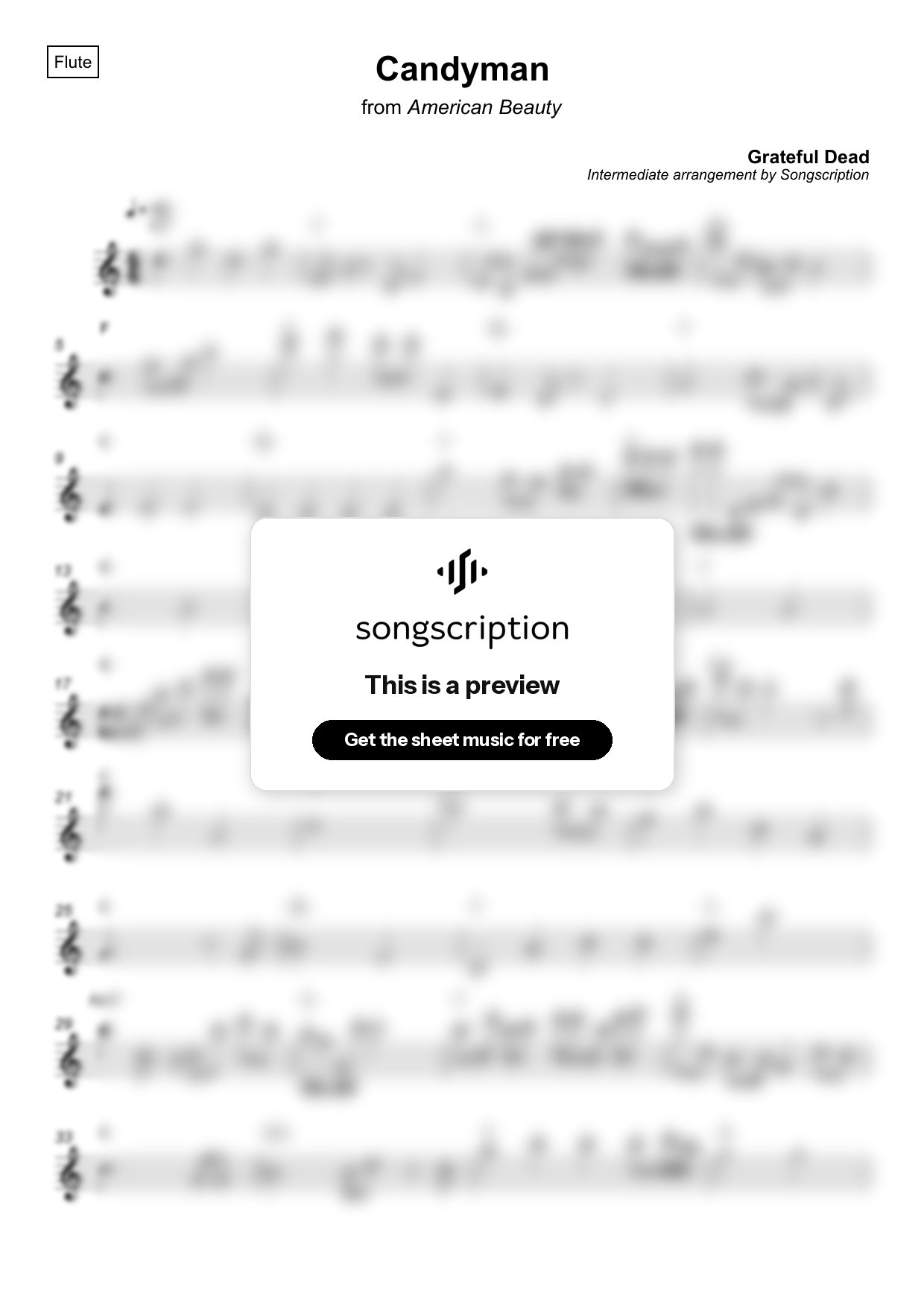 Intermediate Flute Sheet Music for "Candyman" by Grateful Dead