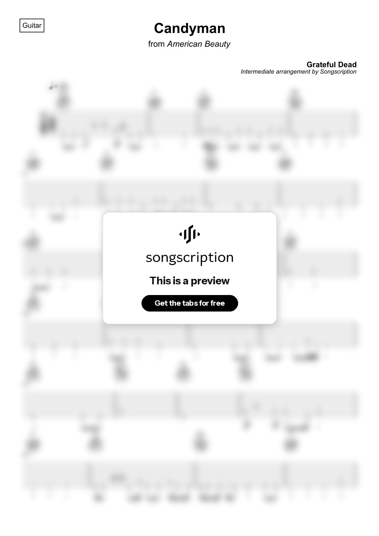 Intermediate Acoustic Guitar Tabs for "Candyman" by Grateful Dead