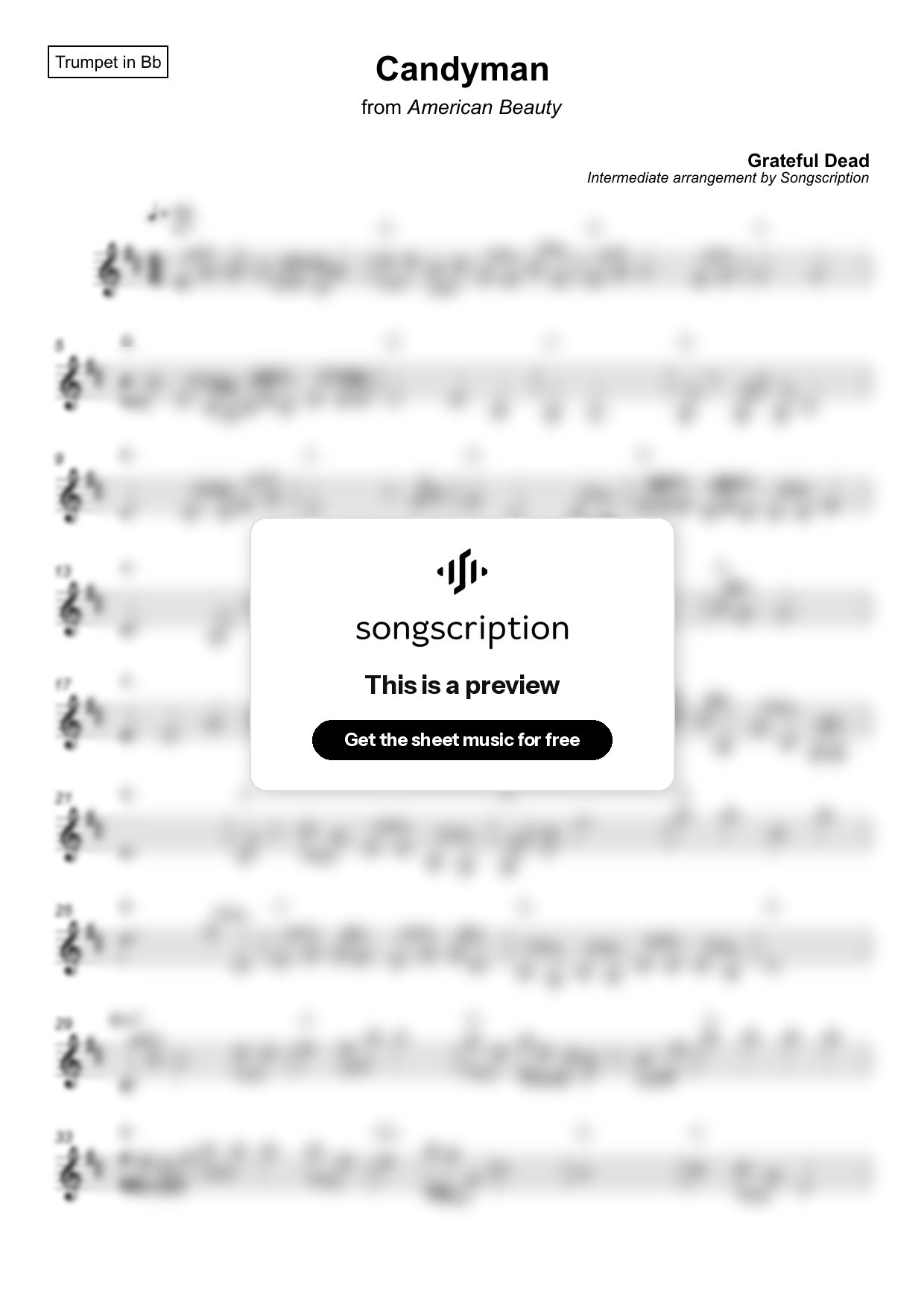 Intermediate Trumpet Sheet Music for "Candyman" by Grateful Dead