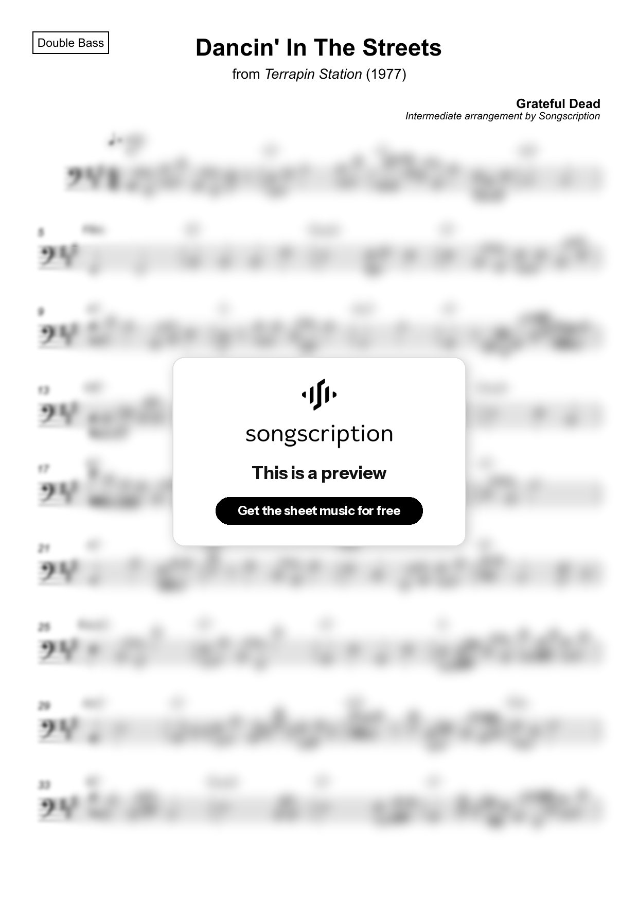 Intermediate Double Bass Sheet Music for "Dancin' In The Streets" by Grateful Dead