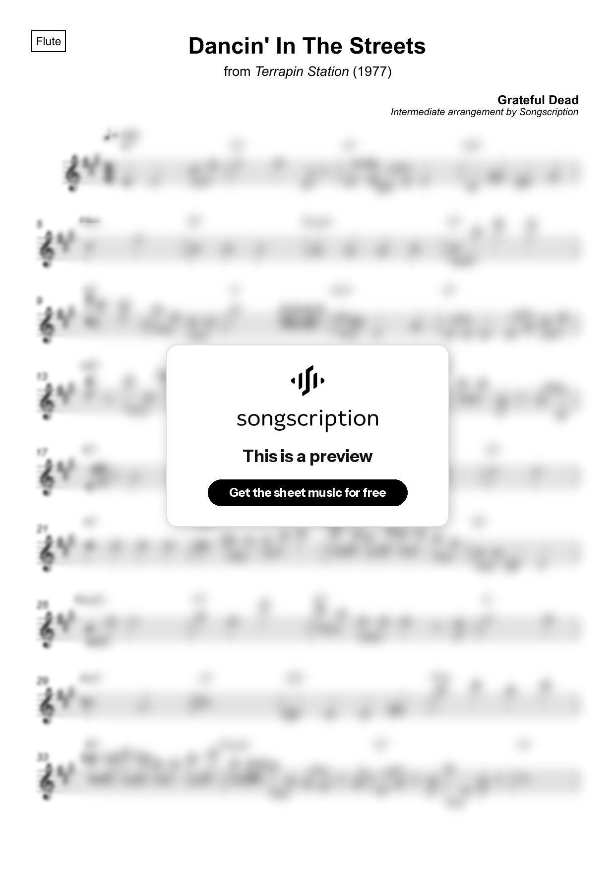 Intermediate Flute Sheet Music for "Dancin' In The Streets" by Grateful Dead