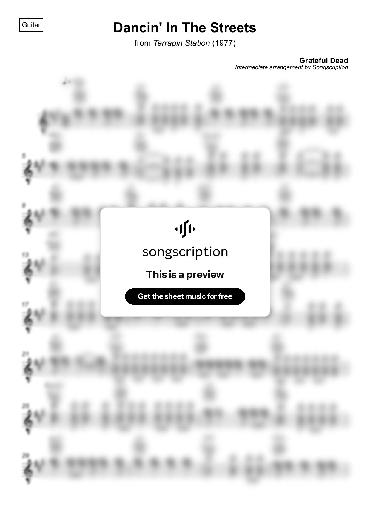 Intermediate Acoustic Guitar Sheet Music for "Dancin' In The Streets" by Grateful Dead