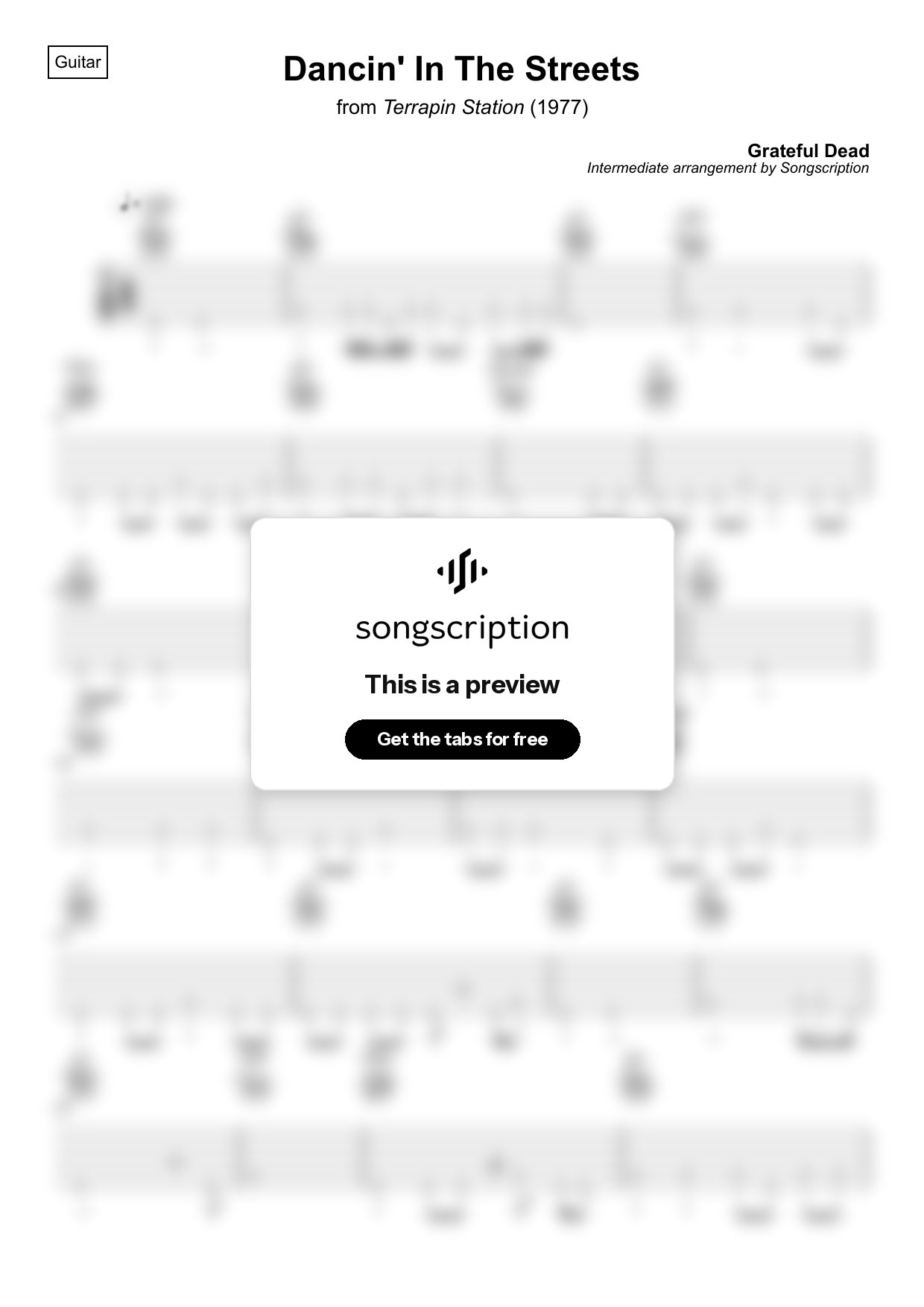 Intermediate Acoustic Guitar Tabs for "Dancin' In The Streets" by Grateful Dead