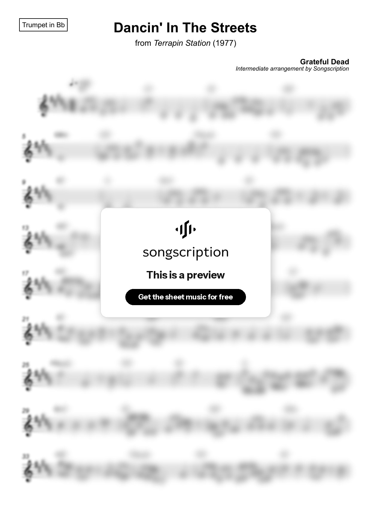 Intermediate Trumpet Sheet Music for "Dancin' In The Streets" by Grateful Dead