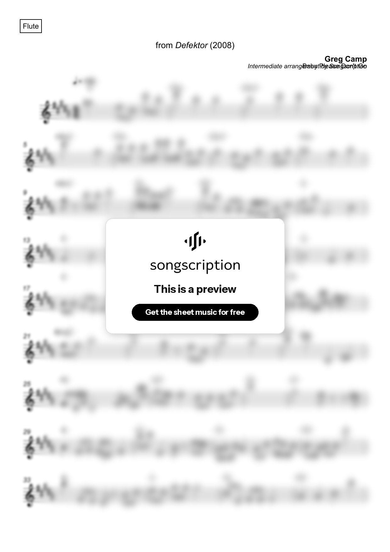 Intermediate Flute Sheet Music for "Baby Please Don't Go" by Greg Camp
