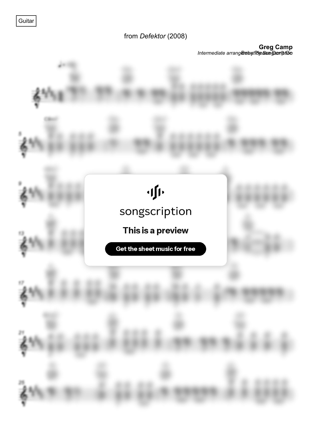Intermediate Acoustic Guitar Sheet Music for "Baby Please Don't Go" by Greg Camp