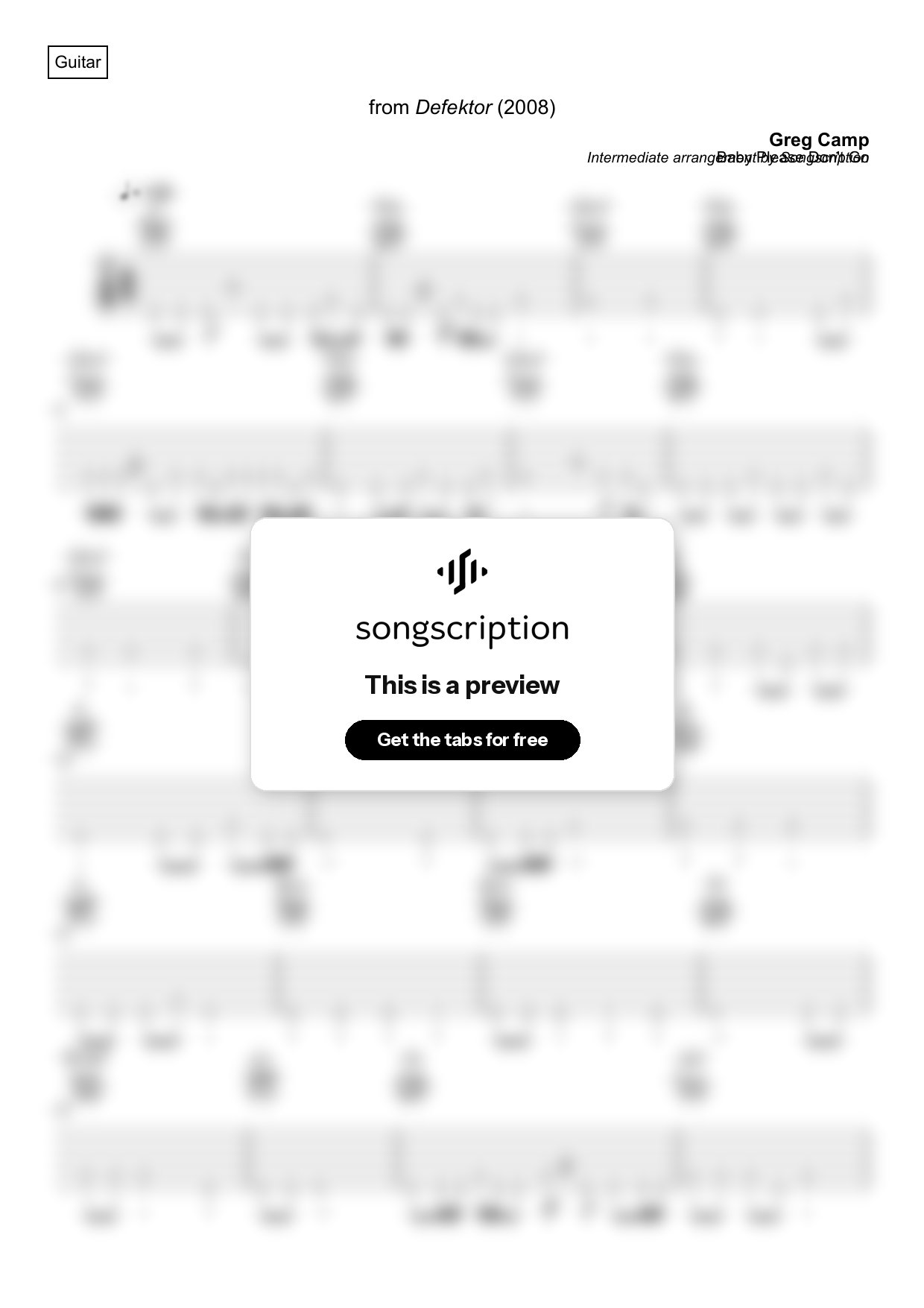 Intermediate Acoustic Guitar Tabs for "Baby Please Don't Go" by Greg Camp