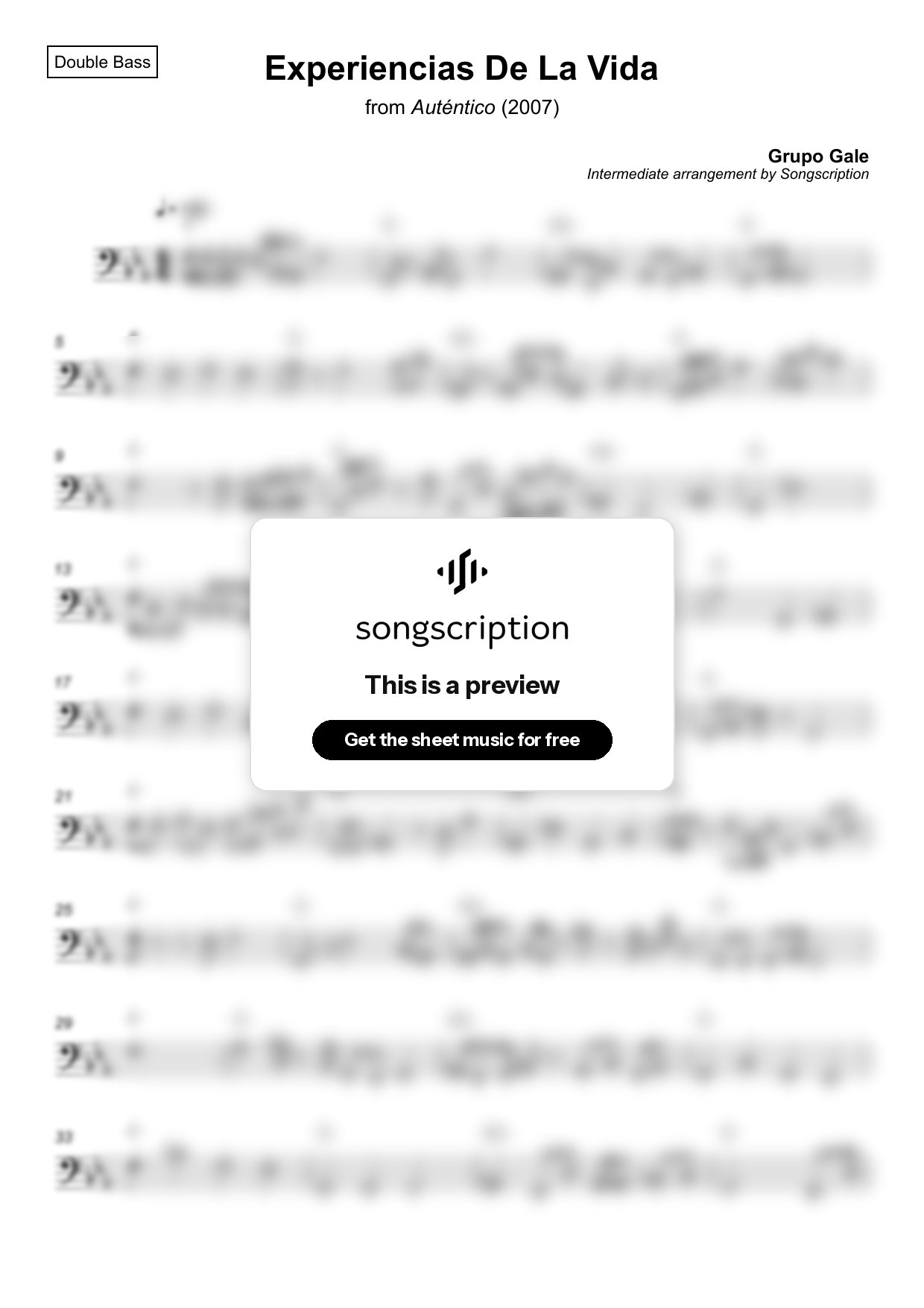 Intermediate Double Bass Sheet Music for "Experiencias De La Vida" by Grupo Gale