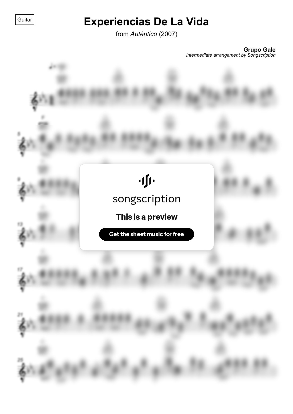 Intermediate Acoustic Guitar Sheet Music for "Experiencias De La Vida" by Grupo Gale